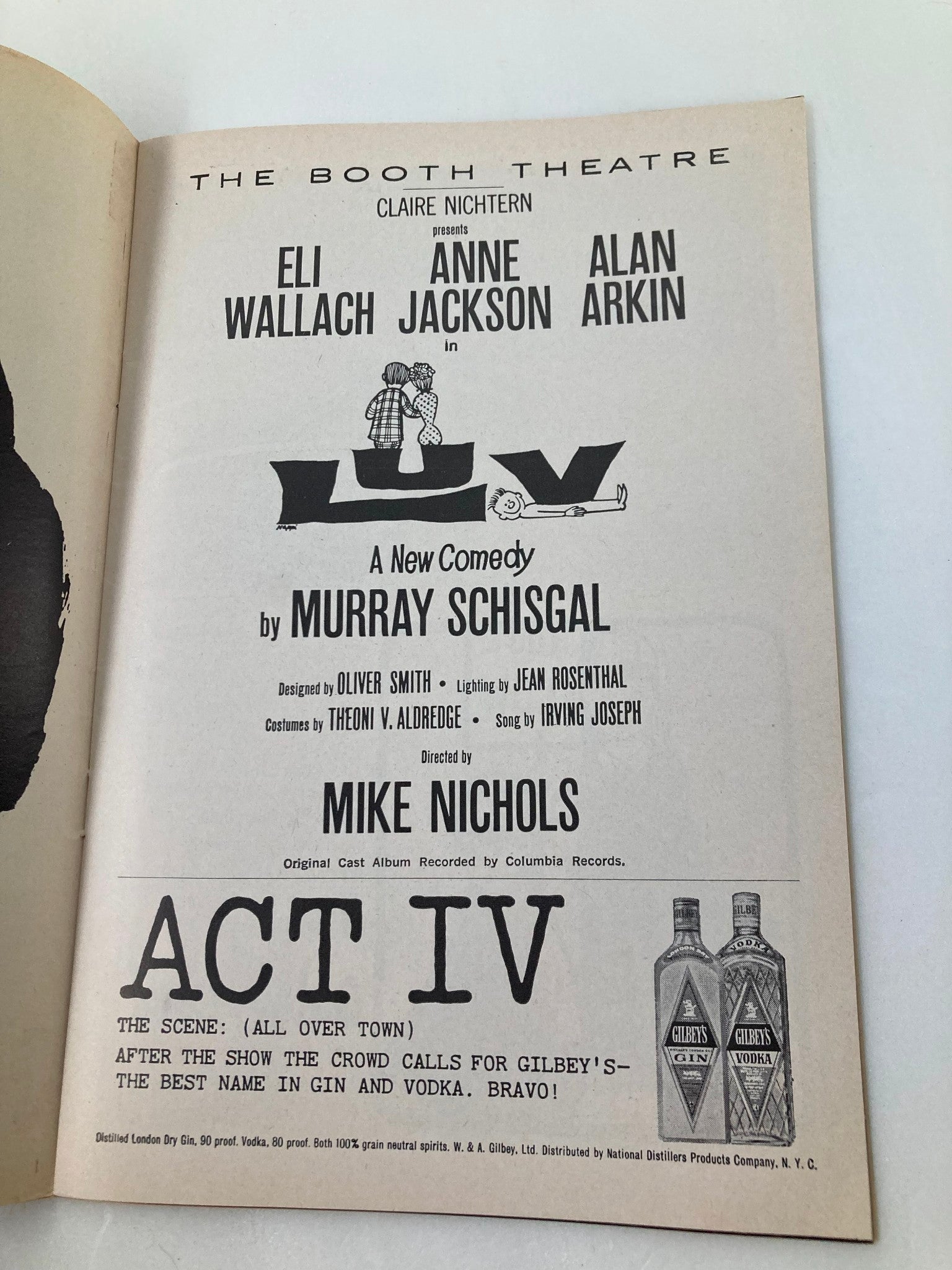 1965 Playbill The Booth Theatre Eli Wallach, Anne Jackson, Alan Arkin in Luv