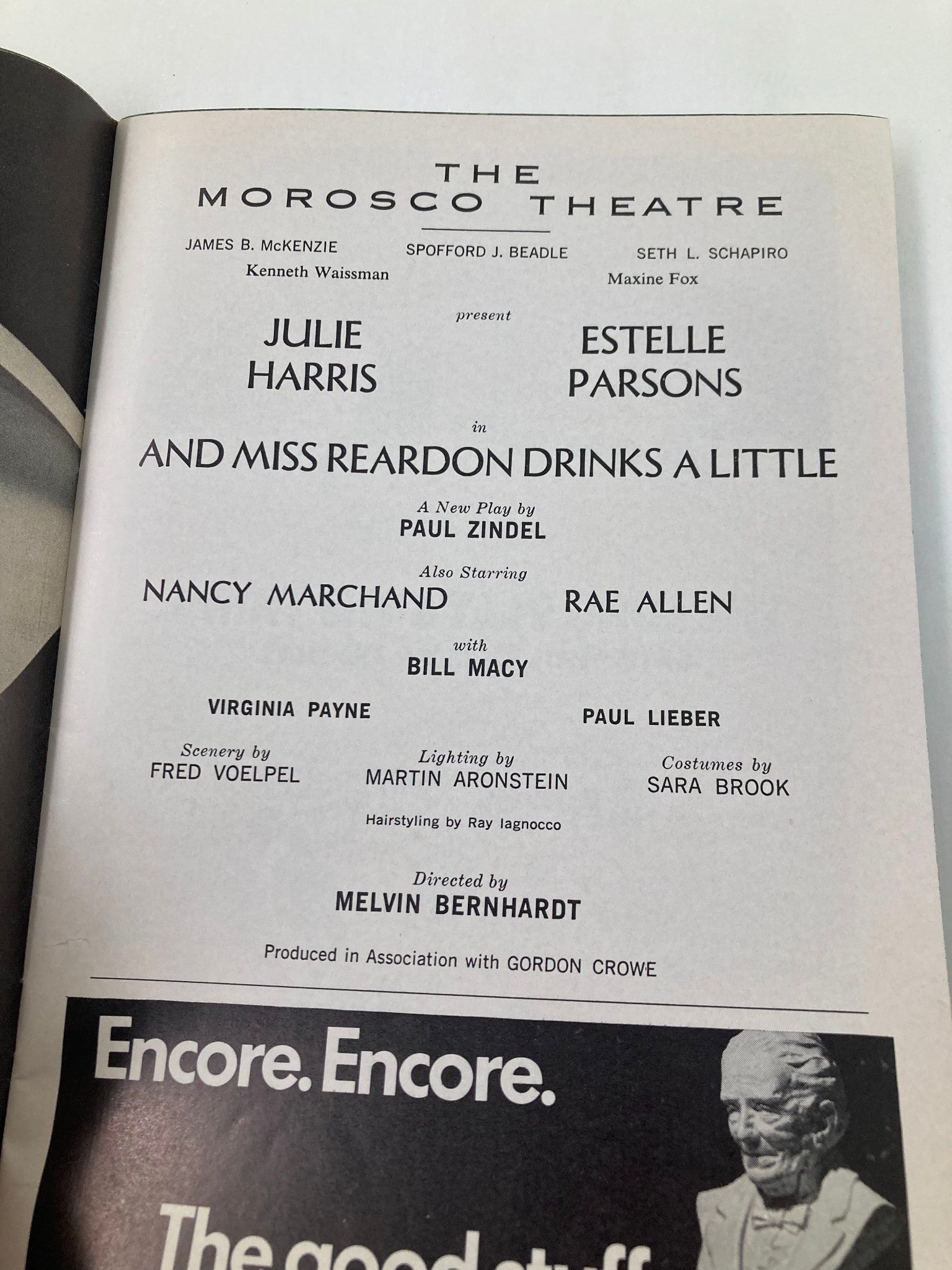 1971 Playbill The Morosco Theatre Julie Harris And Miss Reardon Drinks a Little