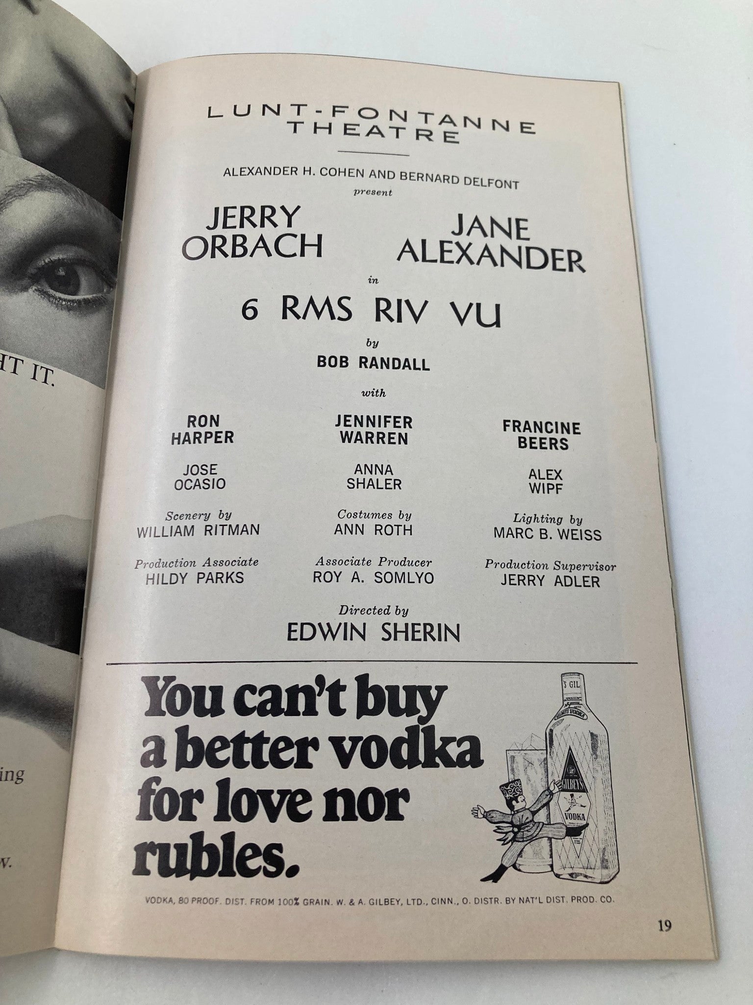 1973 Playbill Lunt-Fontanne Theatre Jerry Orbach, Jane Alexander in 6 Rms Riv Vu