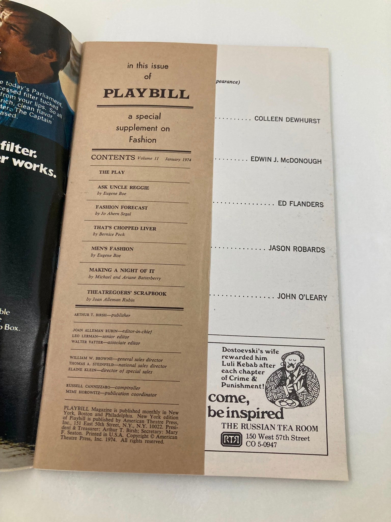 1974 Playbill Morosco Theatre Colleen Dewhurst in A Moon for the Misbegotten