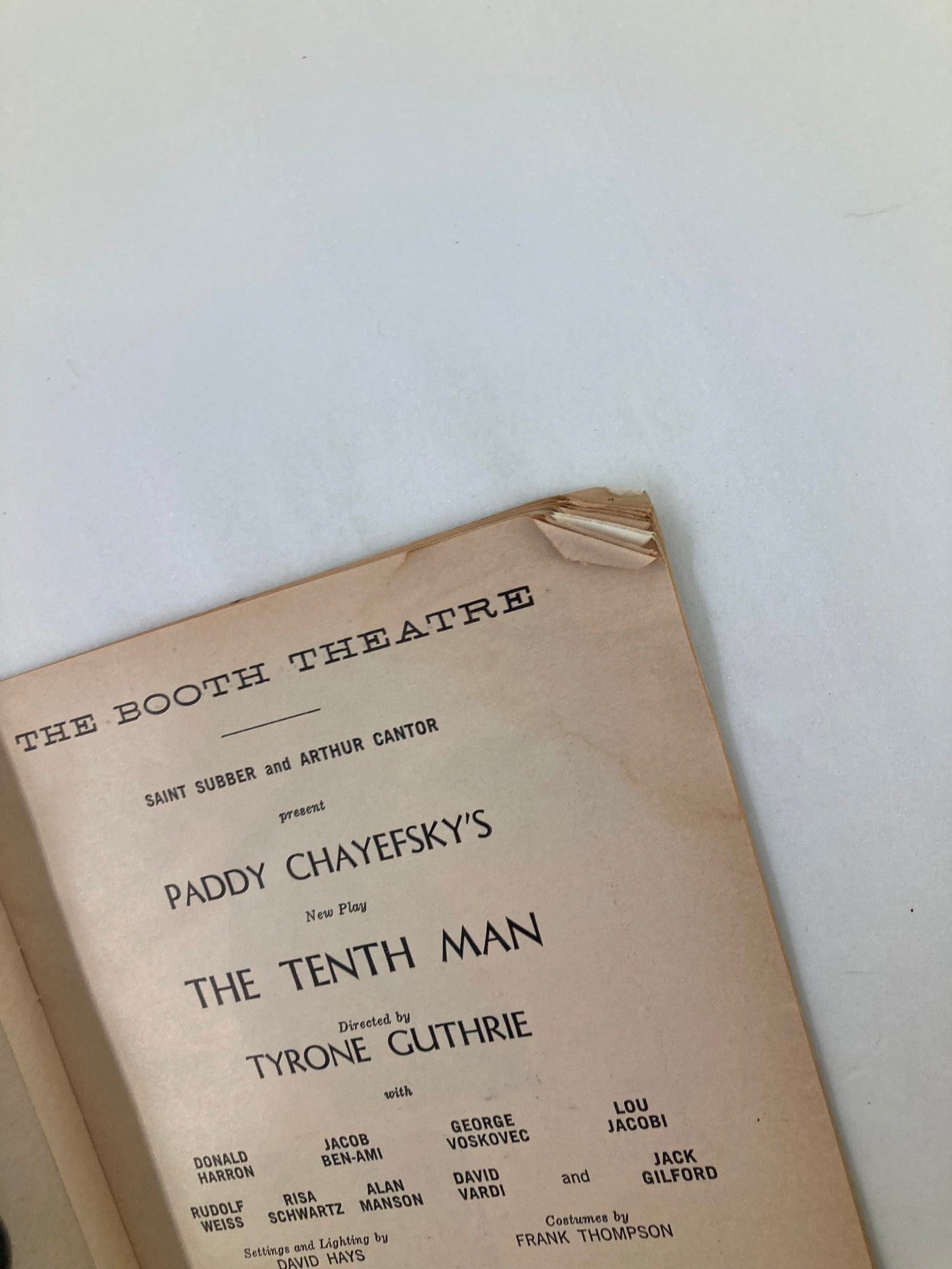 1961 Playbill The Booth Theatre Jacob Ben-Ami and Donald Harron in The Tenth Man