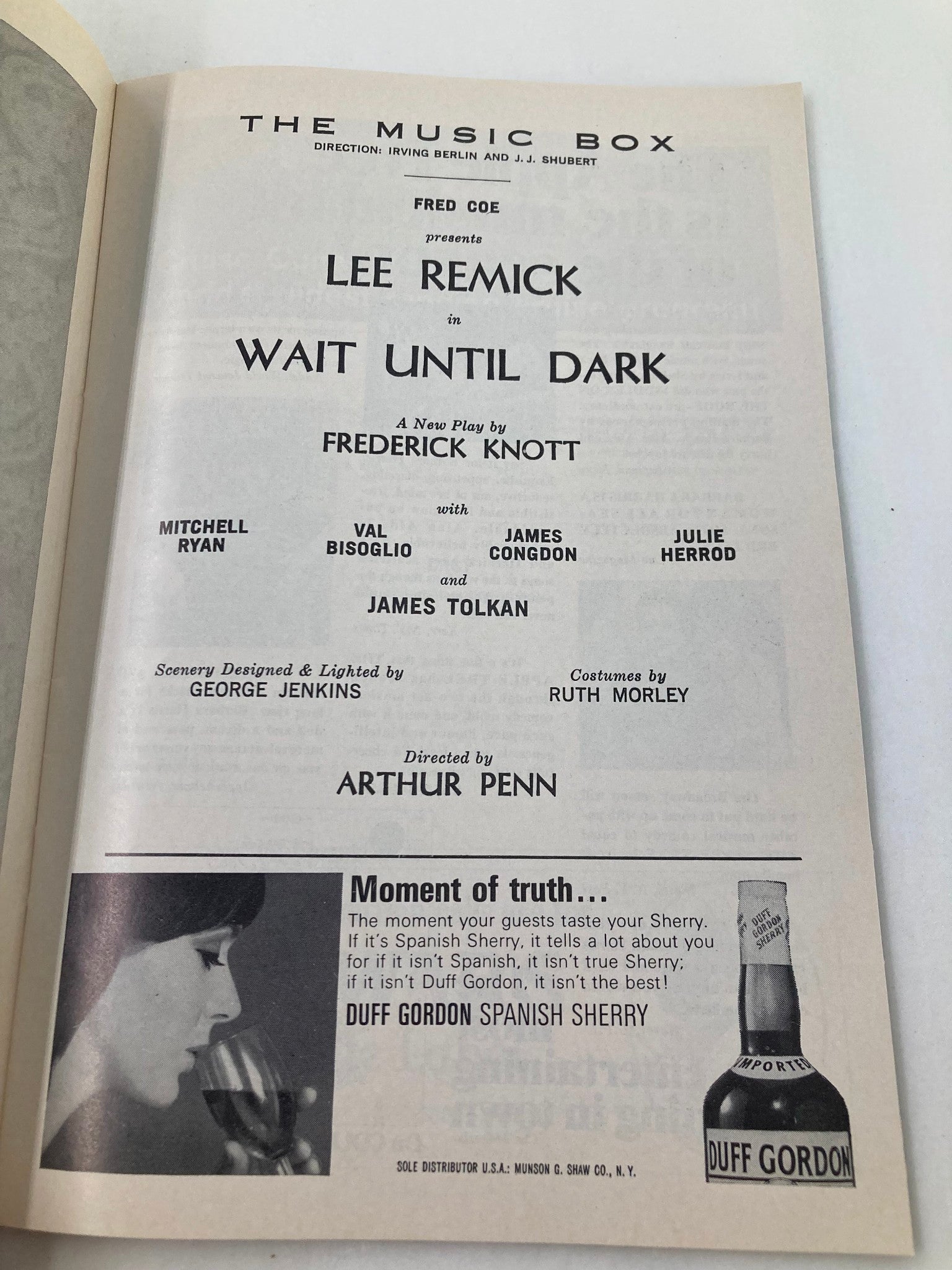 1966 Playbill The Music Box Lee Remick and Mitchell Ryan in Wait Until Dark