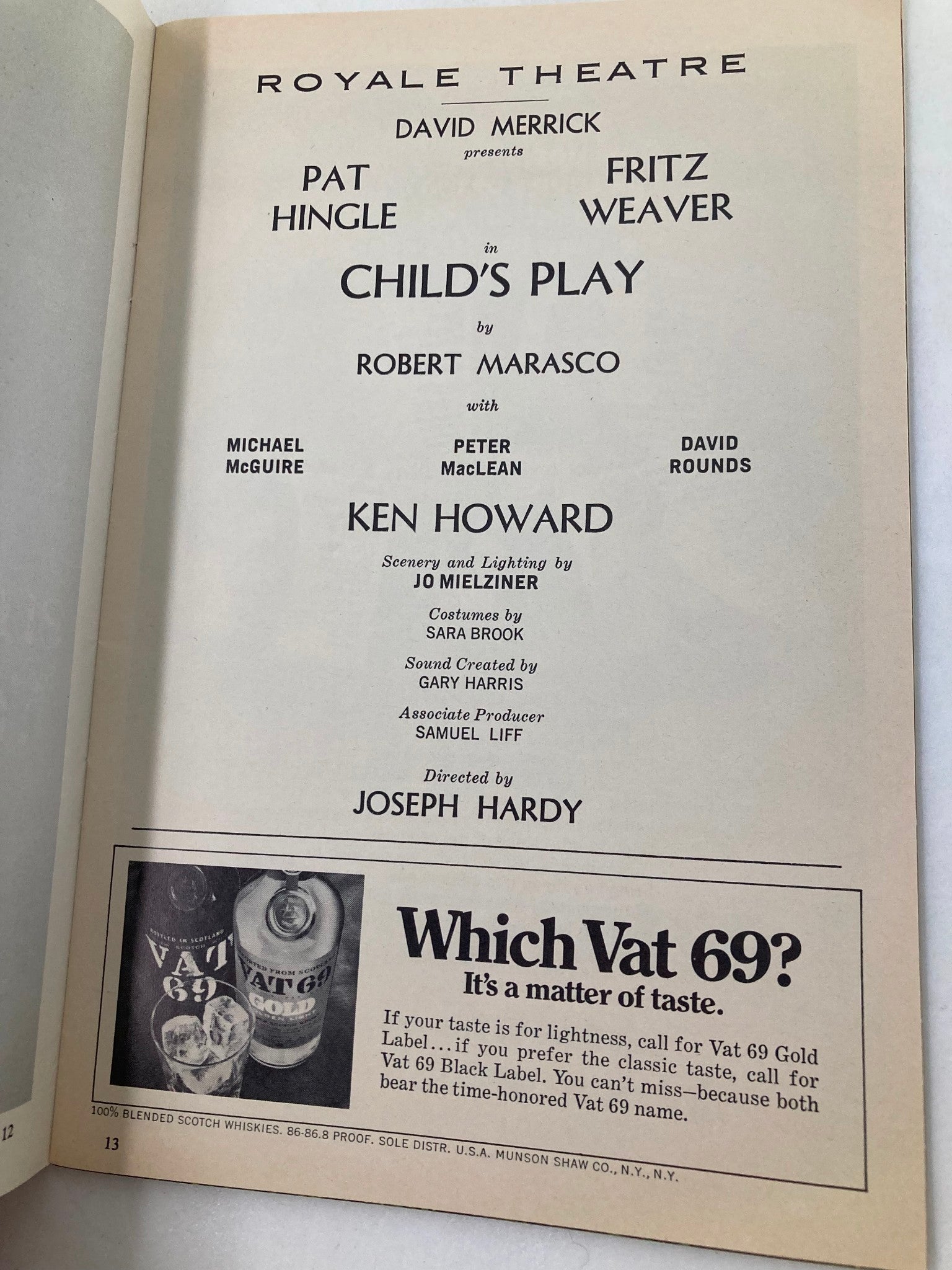 1970 Playbill Royale Theatre Pat Hingle, Fritz Weaver in Child's Play