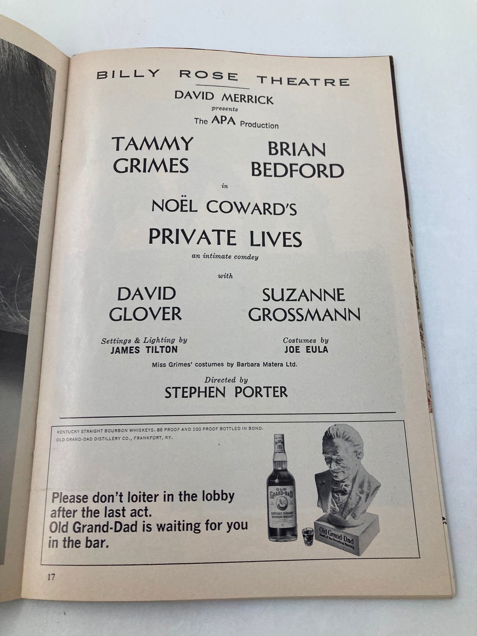 1969 Playbill Billy Rose Theatre Tammy Grimes, Brian Bedford in Private Lives