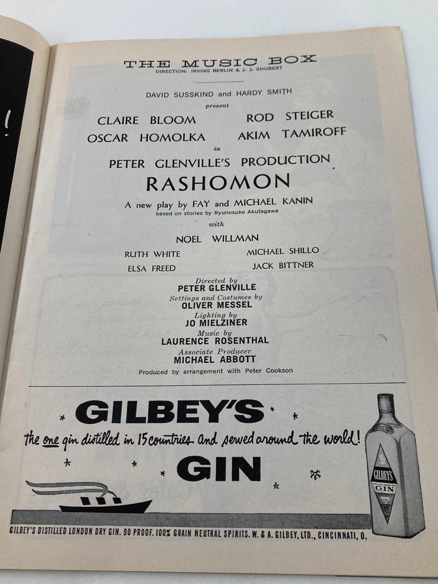 1959 Playbill The Music Box Claire Bloom, Rod Steiger in Rashomon