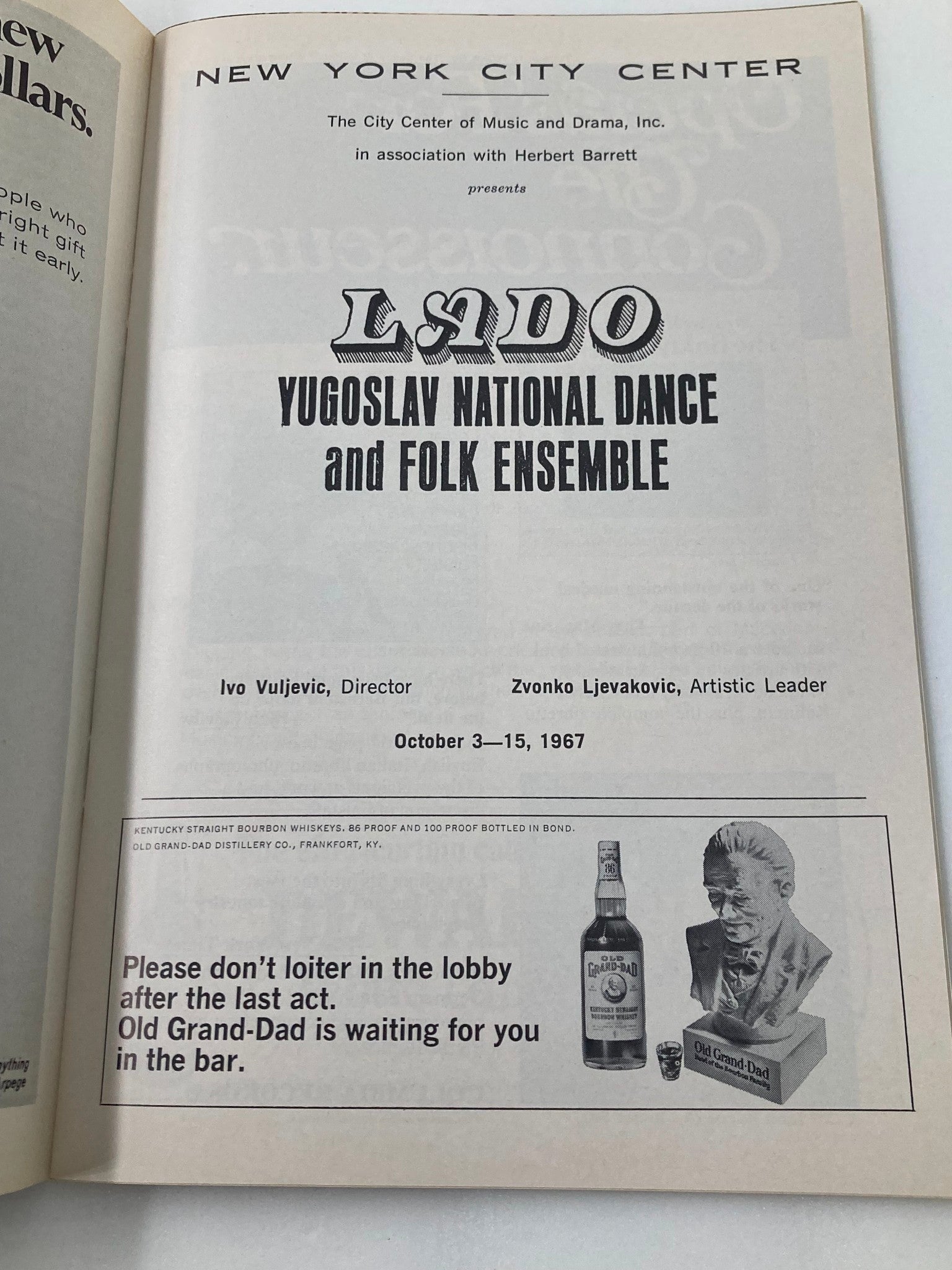 1967 Playbill New York City Center Lado Yugoslav National Dance & Folk Ensemble