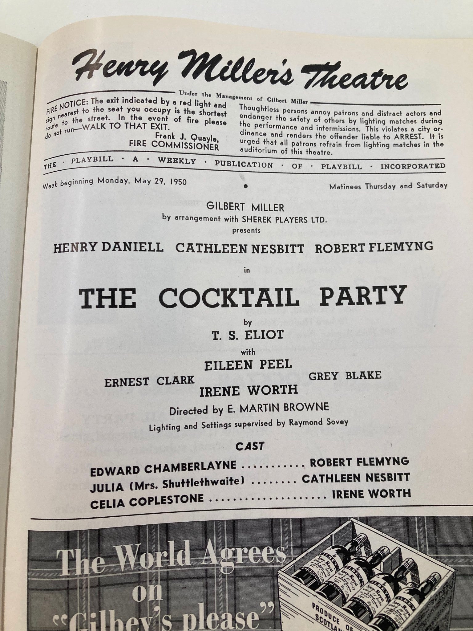 1950 Playbill Henry Miller's Theatre Henry Daniell in The Cocktail Party