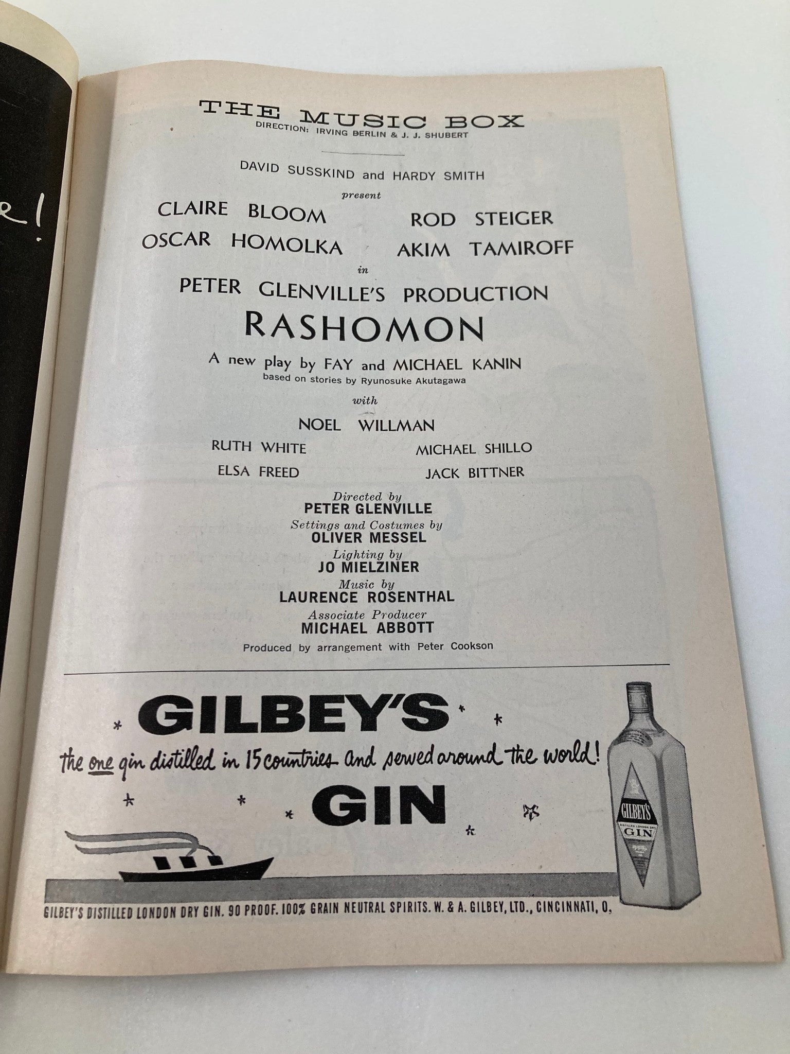 1959 Playbill The Music Box Claire Bloom, Rod Steiger, Oscar Homolka in Rashomon