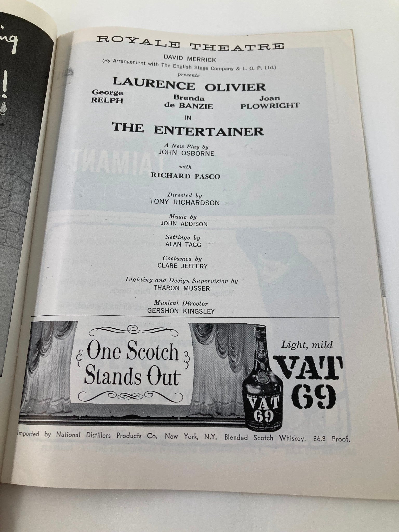 1958 Playbill Royale Theatre Laurence Olivier, George Relph in The Entertainer