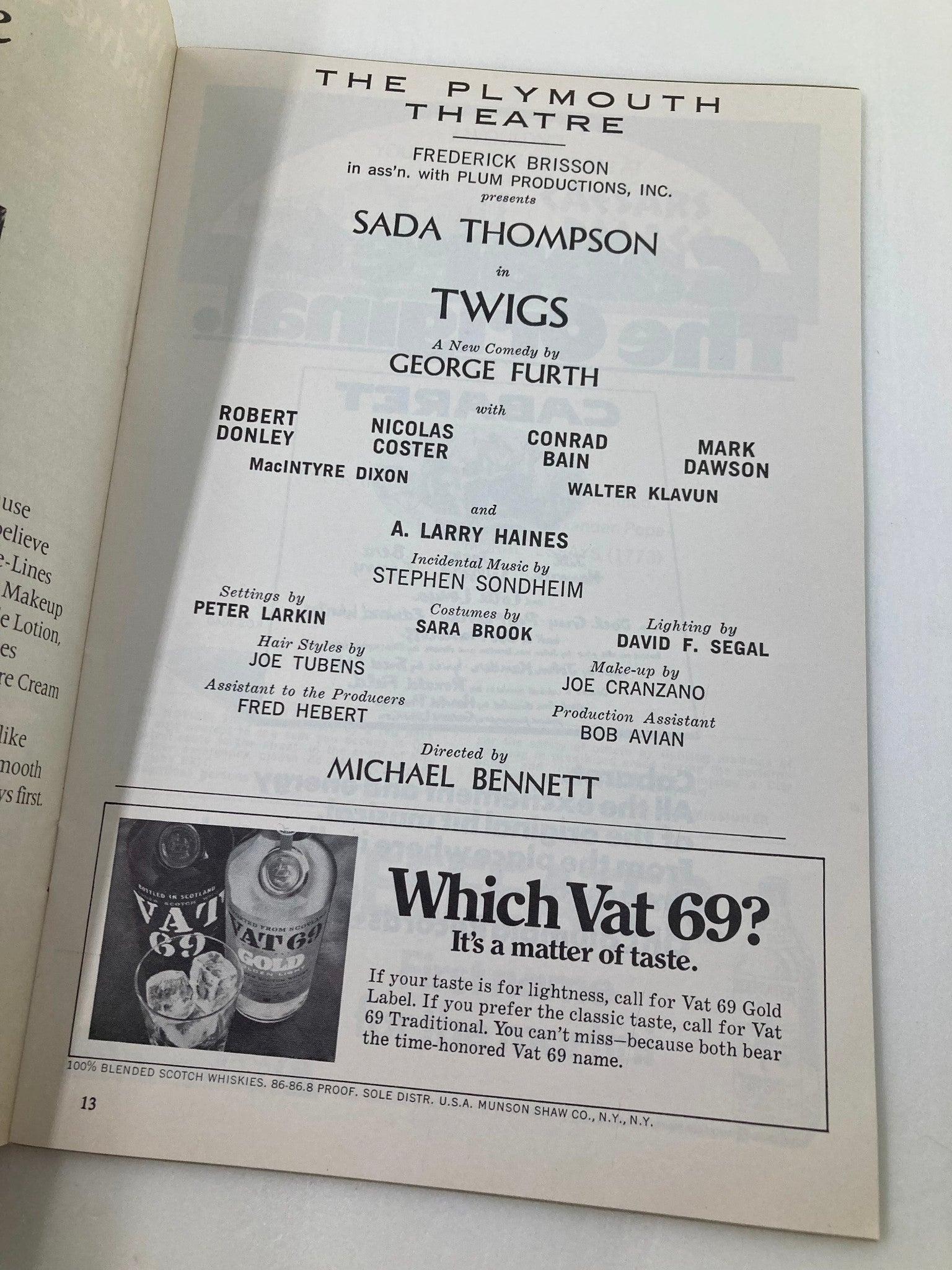 1972 Playbill The Plymouth Theatre Sada Thompson, Robert Donley in Twig