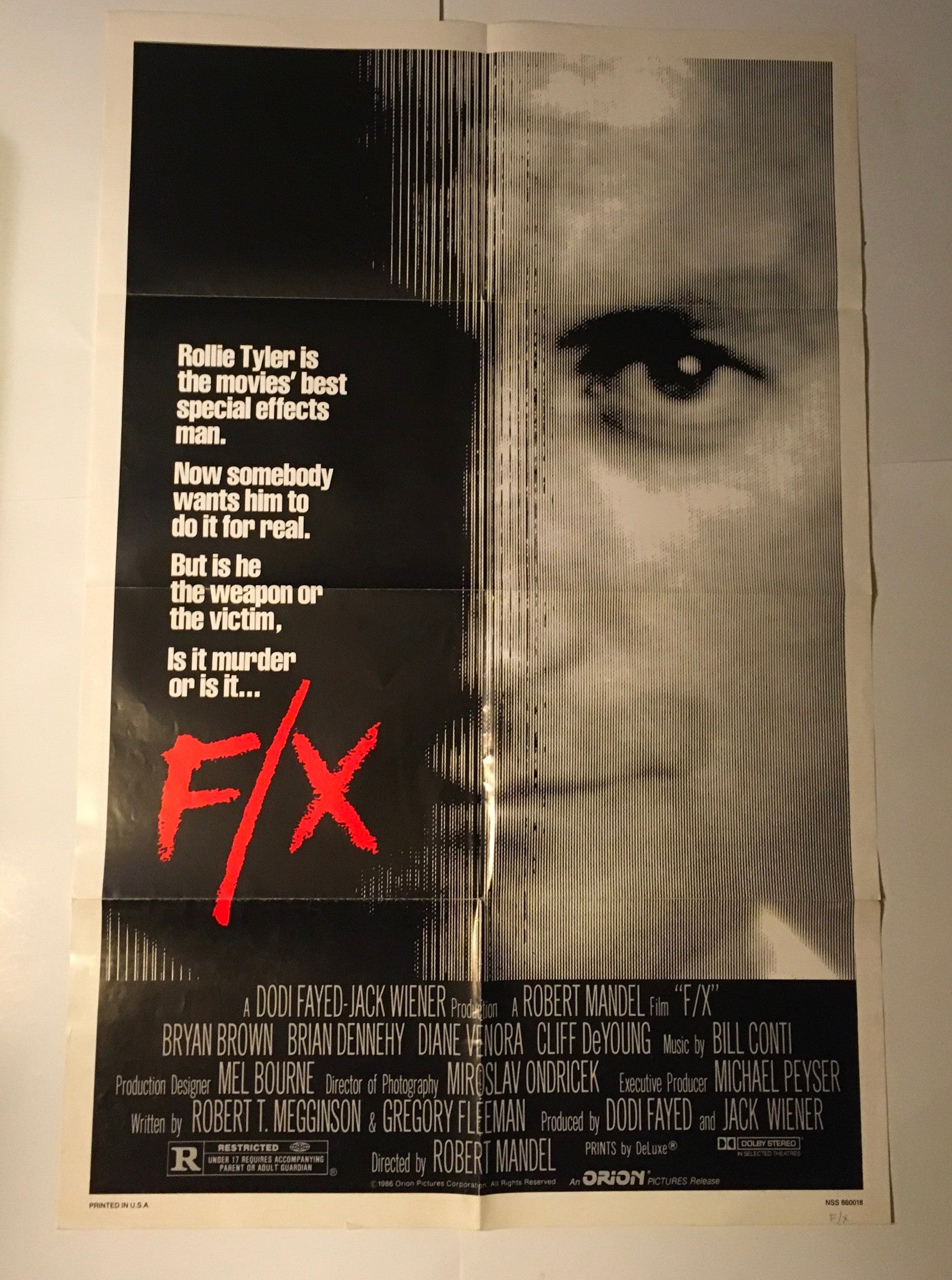 1985 F/X 41" x 27" Original Movie Poster Bryan Brown