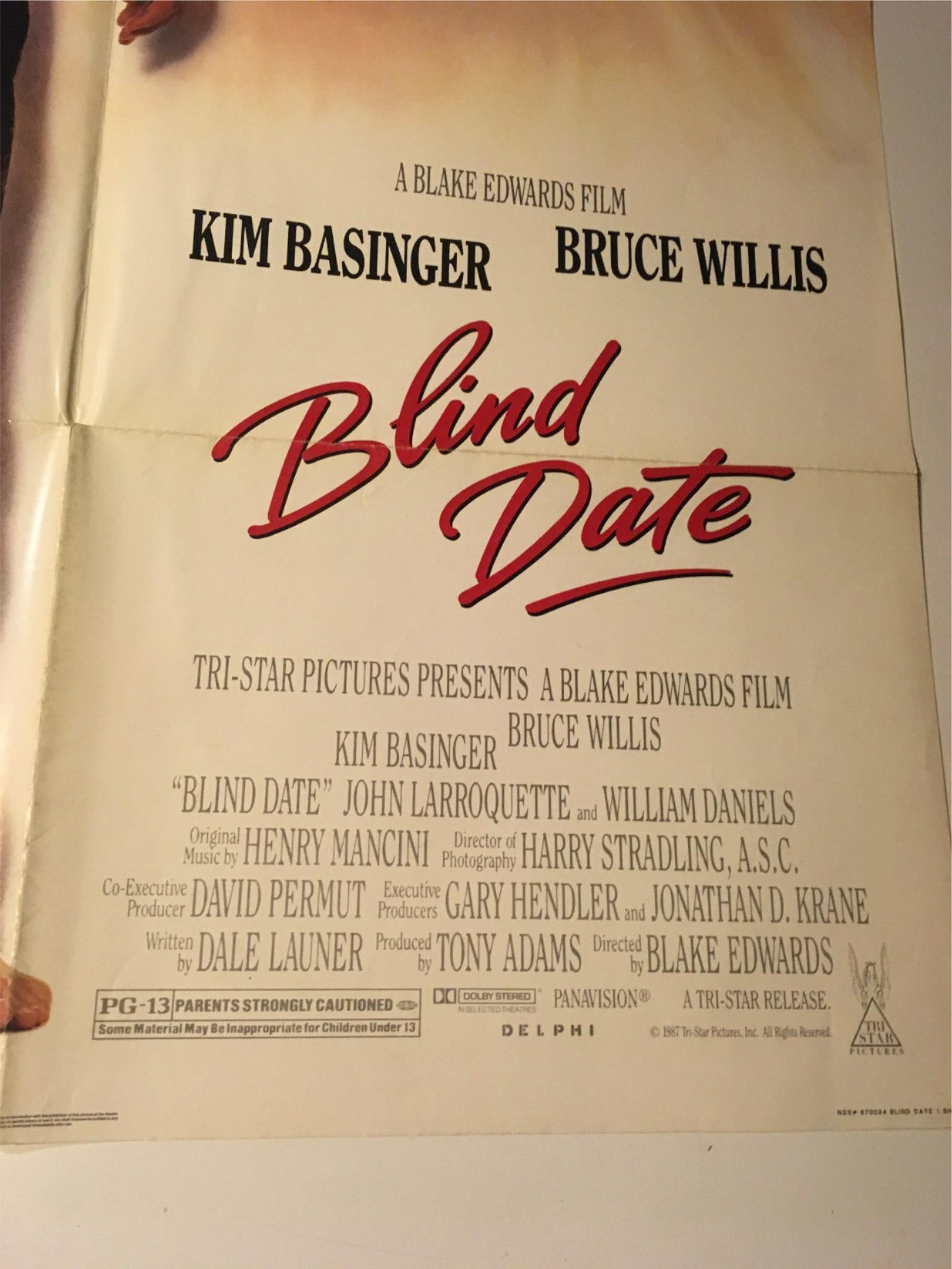 1987 Blind Date 40" x 27" Original Movie Poster Bruce Willis