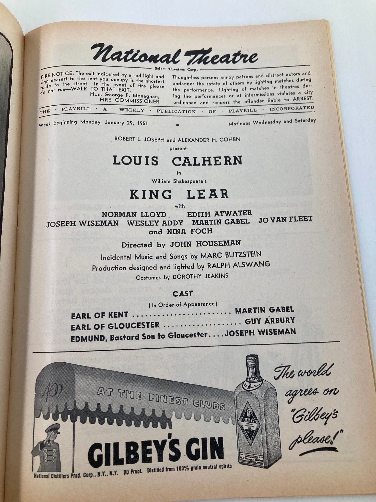 1951 Playbill National Theatre Louis Calhern, Norman Lloyd in King Lear