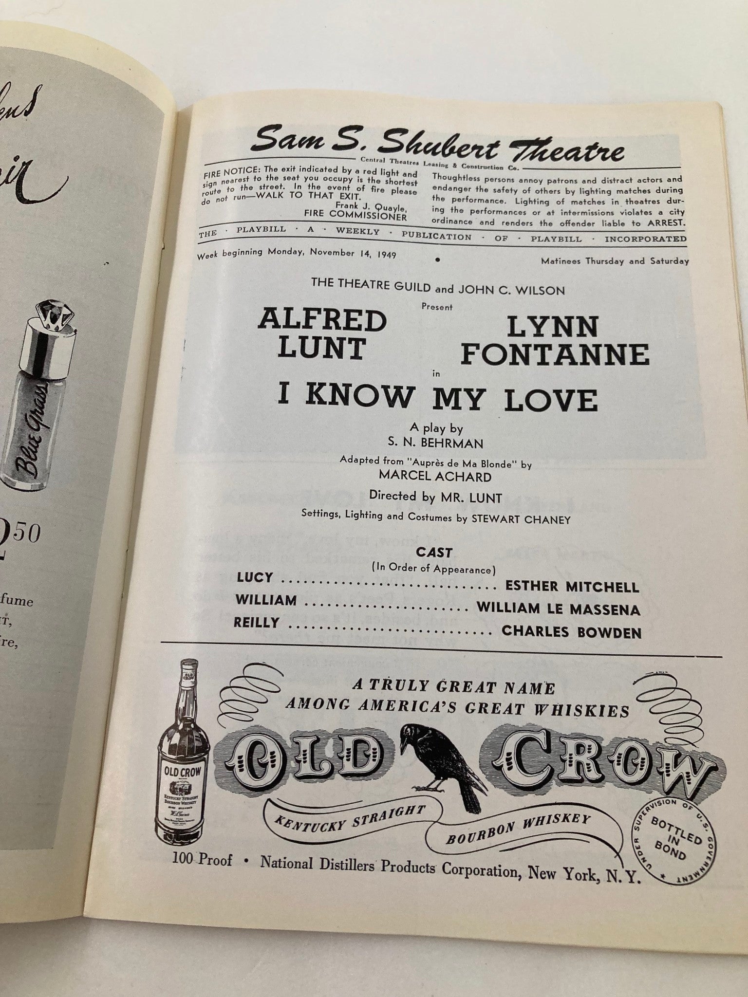 1949 Playbill Sam S. Shubert Theatre Alfred Lunt Lynn Fontanne in I Know My Love