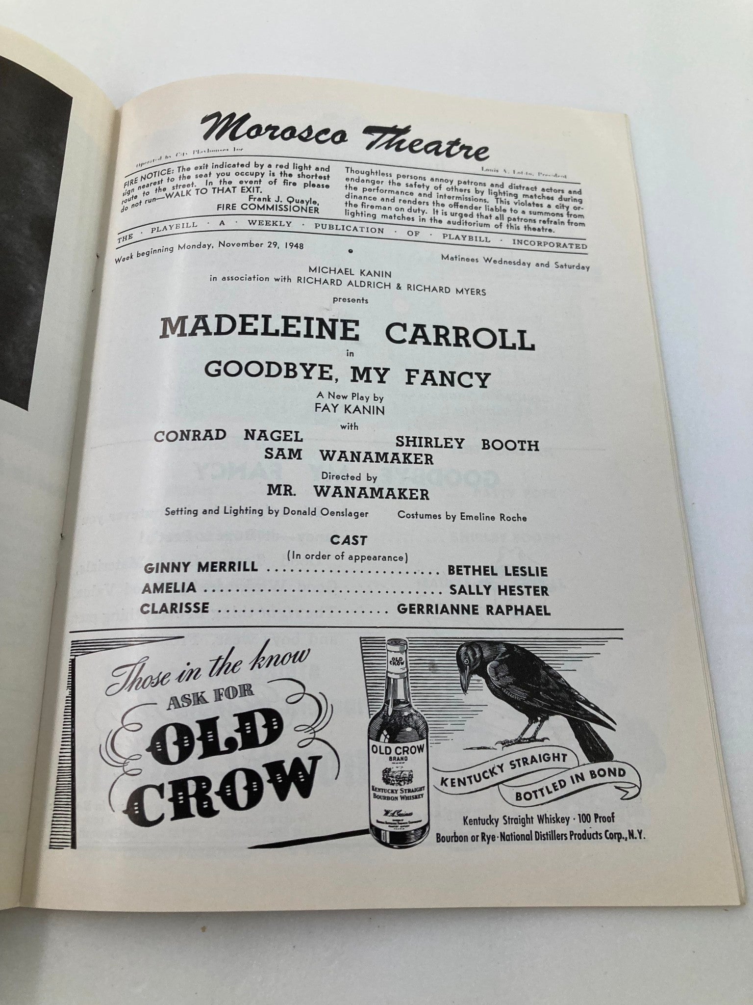 1948 Playbill Morosco Theatre Madeleine Carroll in Goodbye, My Fancy