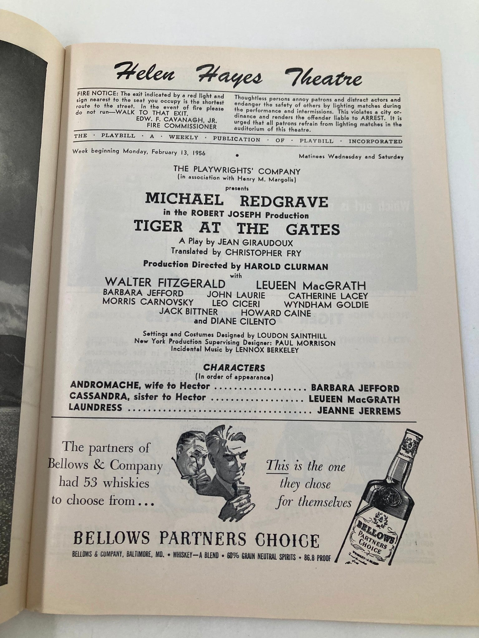 1956 Playbill Helen Hayes Theatre Michael Redgrave in Tiget at the Gates