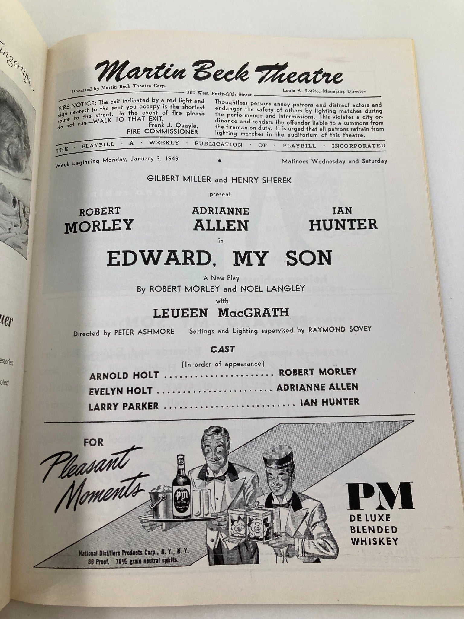 1949 Playbill Martin Beck Theatre Robert Morley, Ian Hunter in Edward, My Son