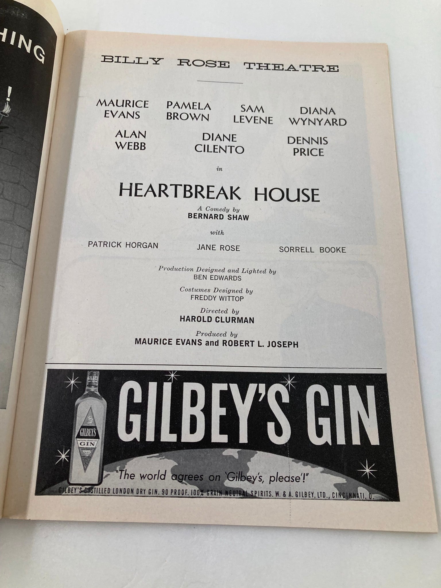 1959 Playbill Billy Rose Theatre Maurice Evans, Pamela Brown in Heartbreak House