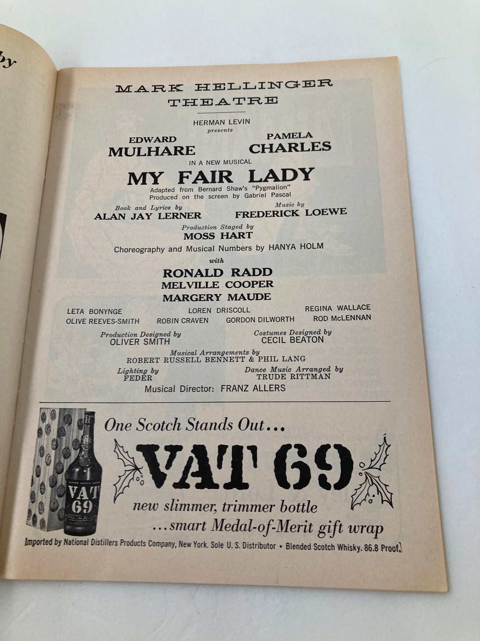 1959 Playbill Mark Hellinger Theater Edward Mulhare in My Fair Lady