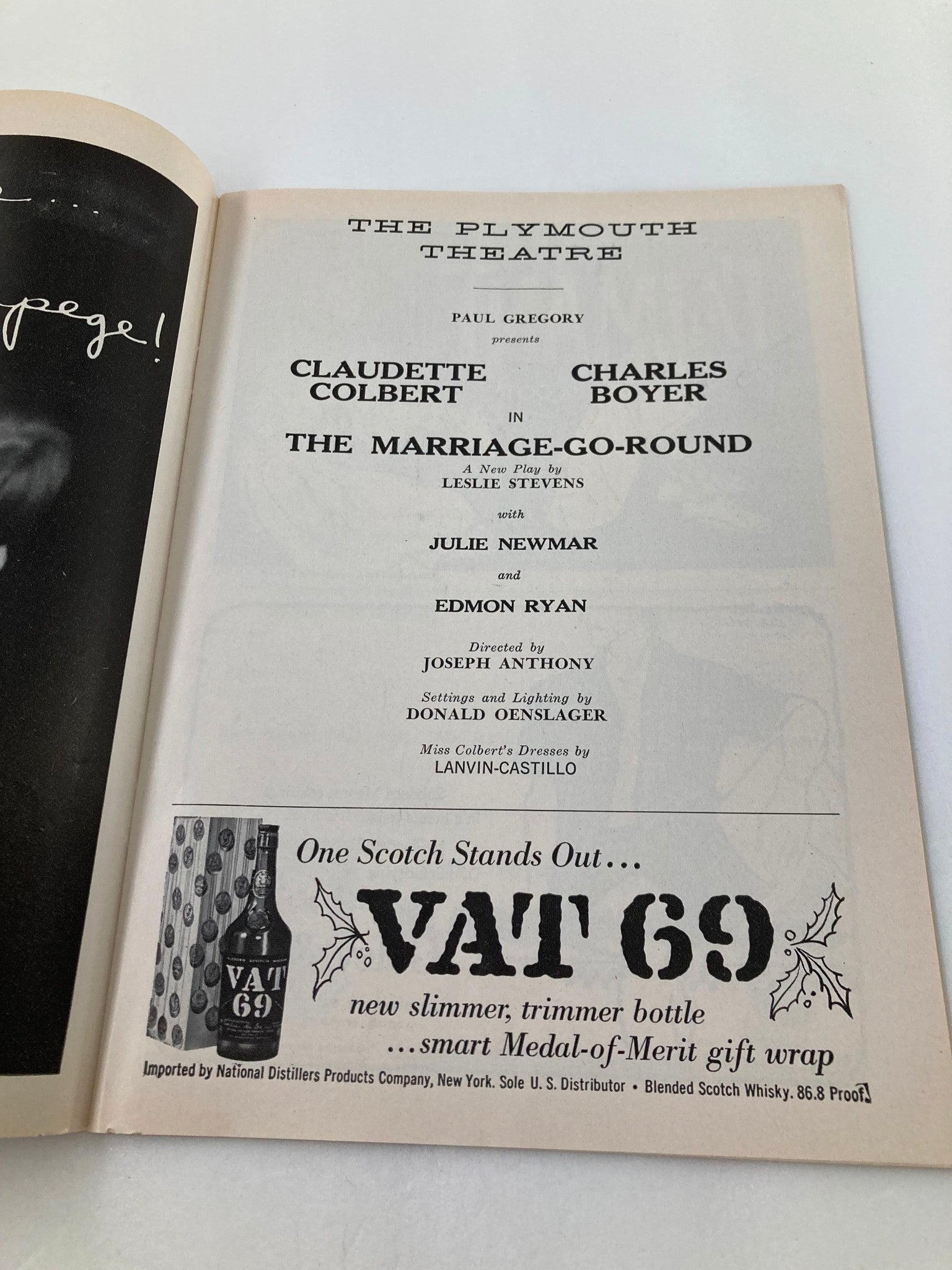 1960 Playbill The Plymouth Theatre Claudette Colbert in The Marriage-Go-Round