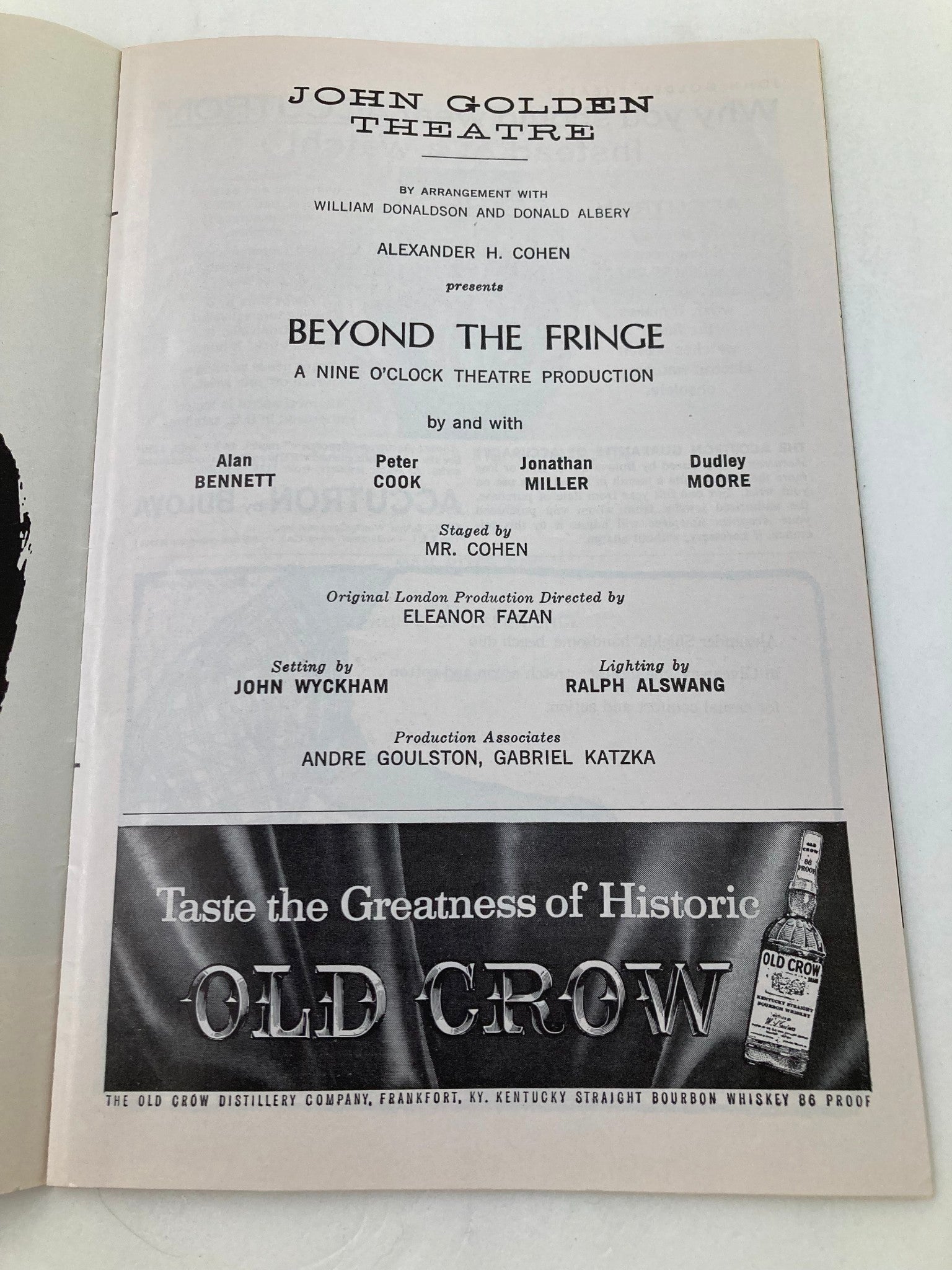 1963 Playbill John Golden Theatre Aian Bennett, Peter Cook in Beyond The Fringe