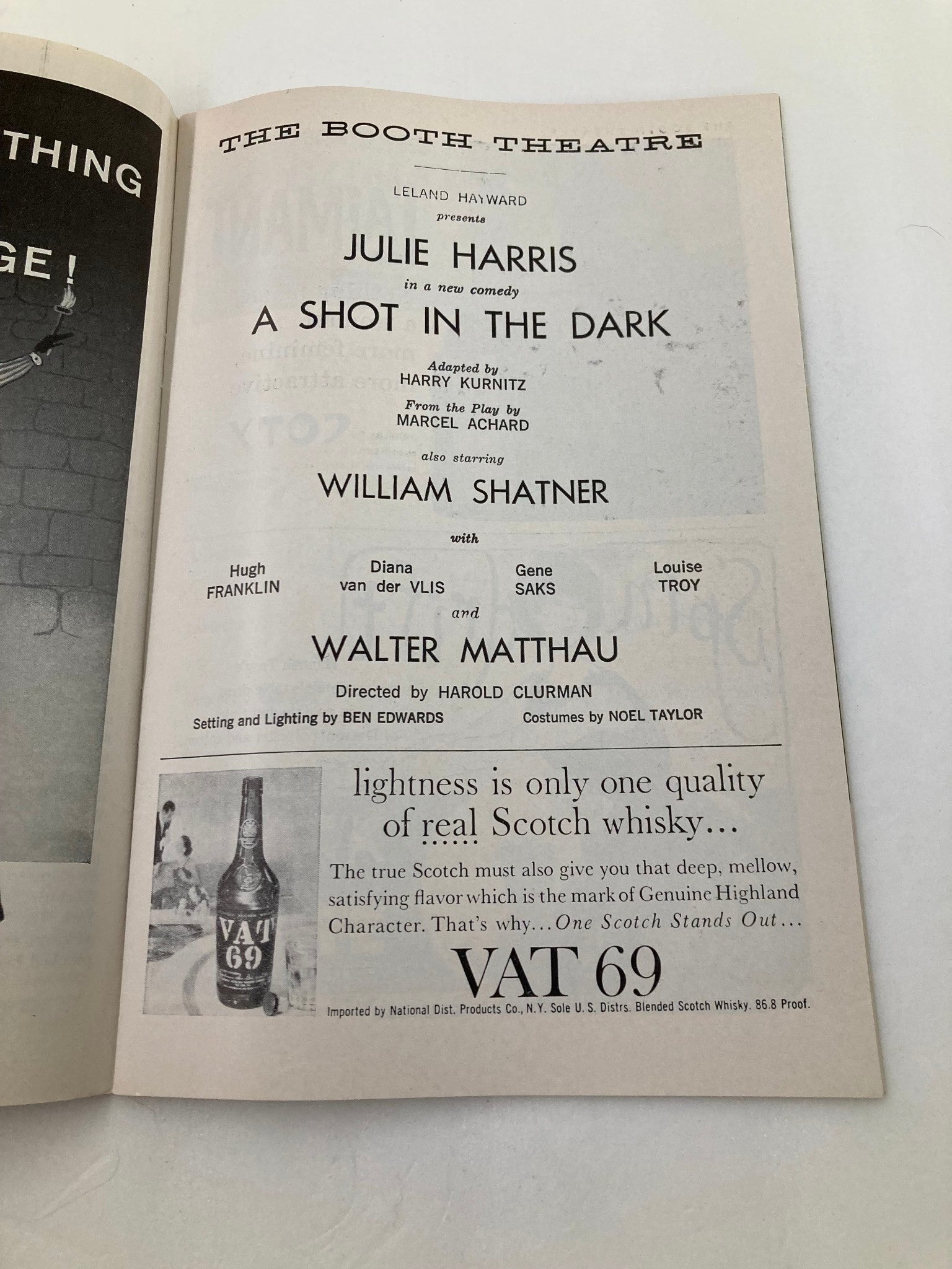 1962 Playbill The Booth Theatre Julie Harris in A Shot In The Dark