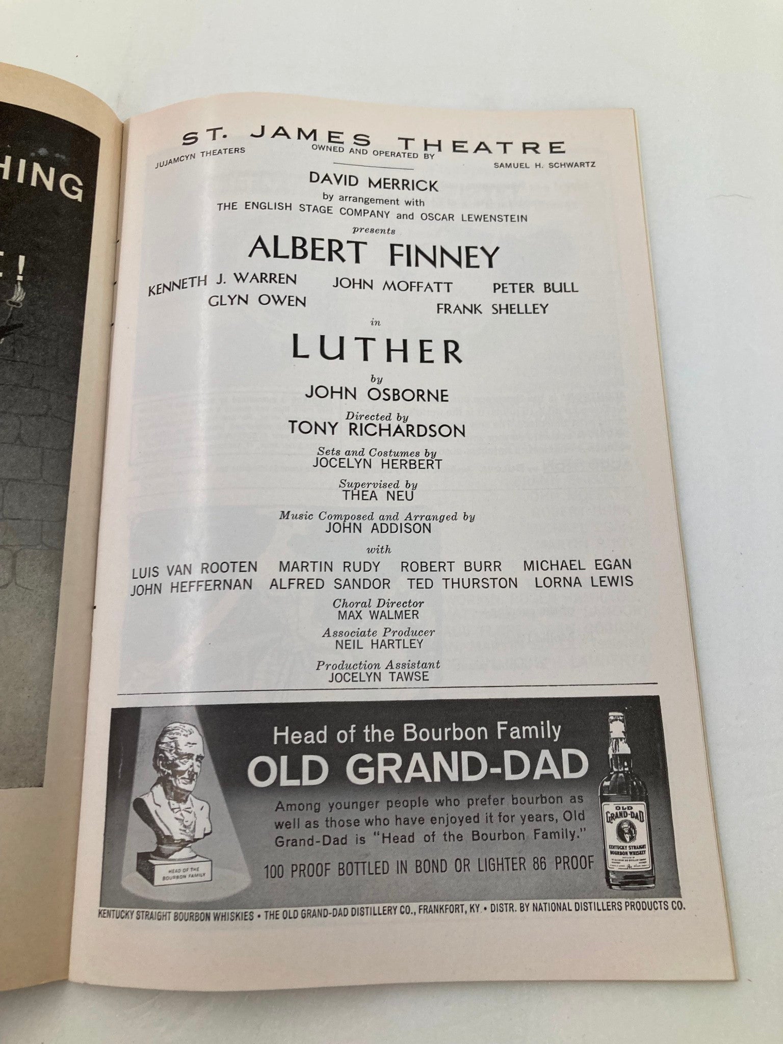 1963 Playbill St. James Theatre Albert Finney, Glyn Owen, Peter Bull in Luther