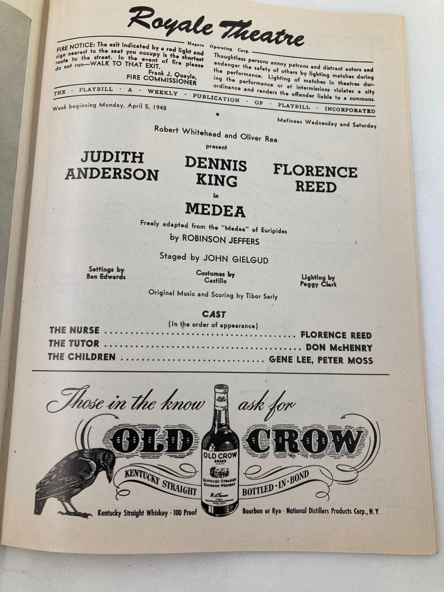 1948 Playbill Royale Theatre Judith Anderson, Dennis King in Medea