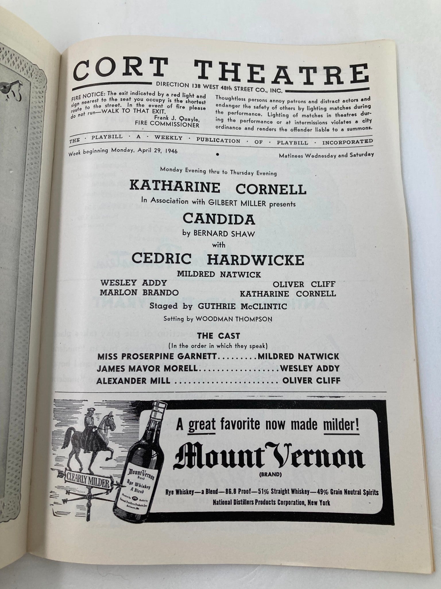 1946 Playbill Cort Theatre Katharine Cornell, Cedric Hardwicke in Candida