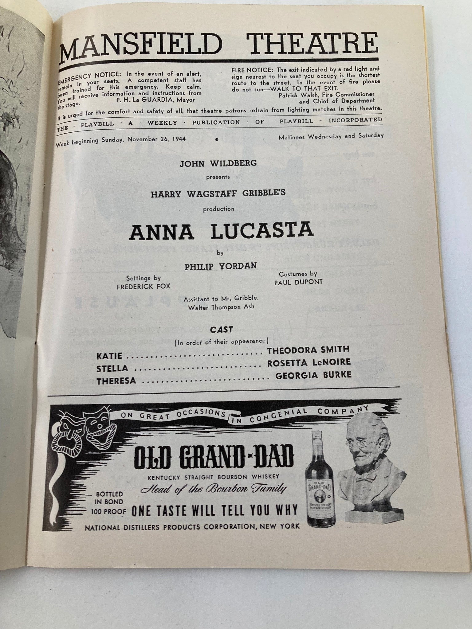 1944 Playbill Mansfield Theatre Theodora Smith, Georgia Burke in Anna Lucasta