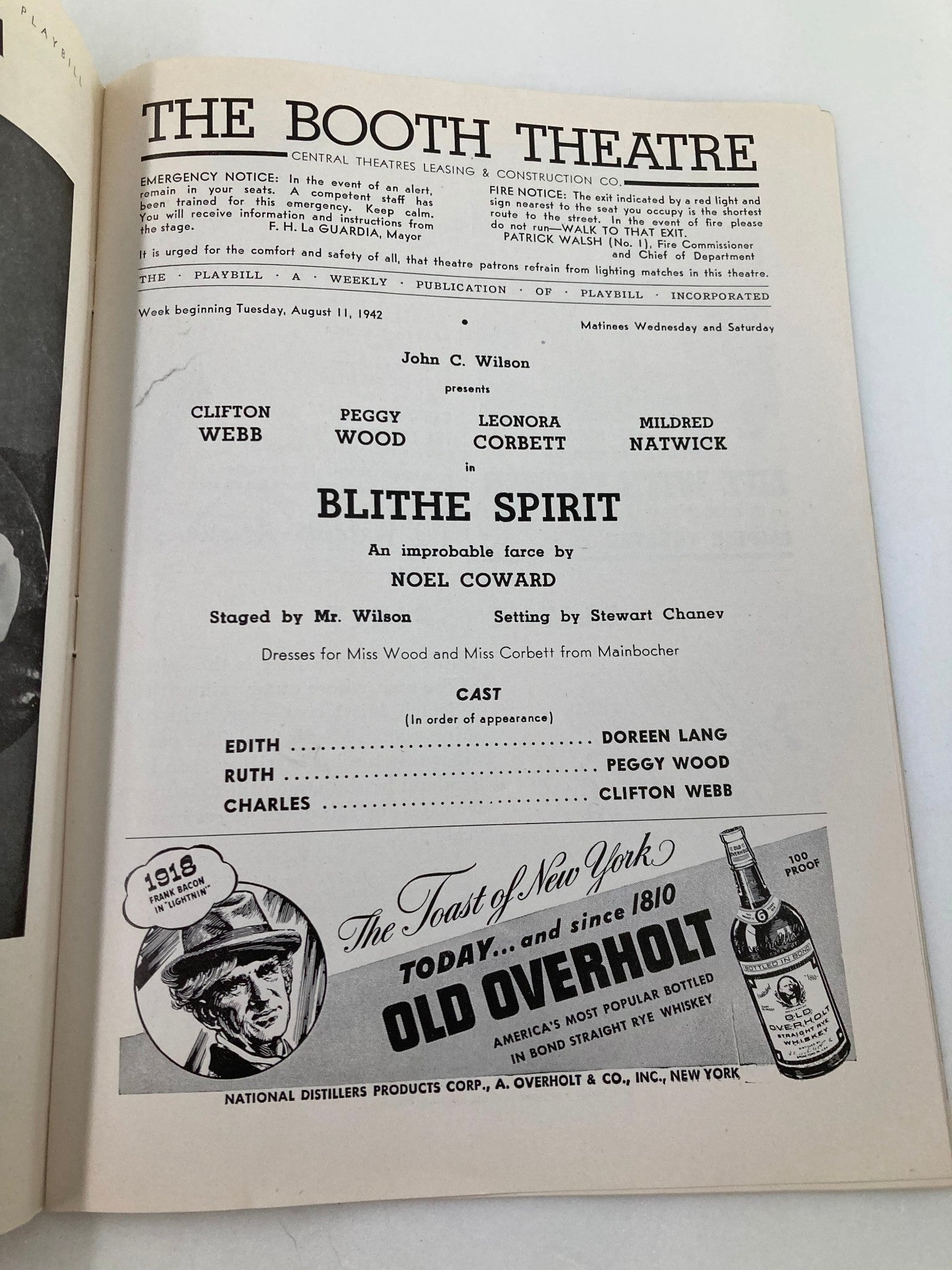 1942 Playbill The Booth Theatre Clifton Webb, Peggy Wood in Blithe Spirit