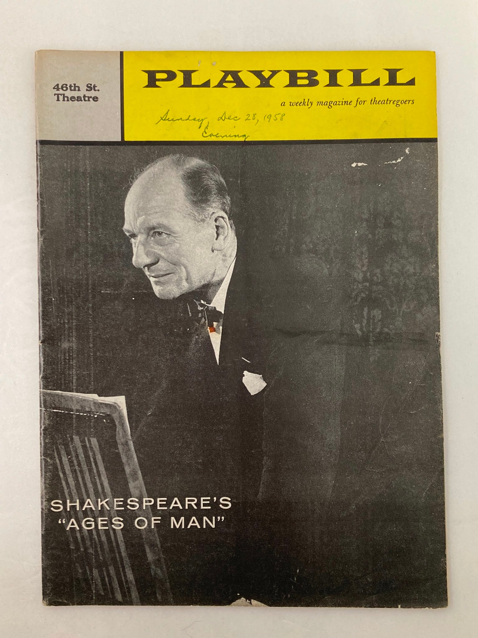 1958 Playbill 46th Street Theatre John Gielgud in Shakespeare's 'Ages of Man'