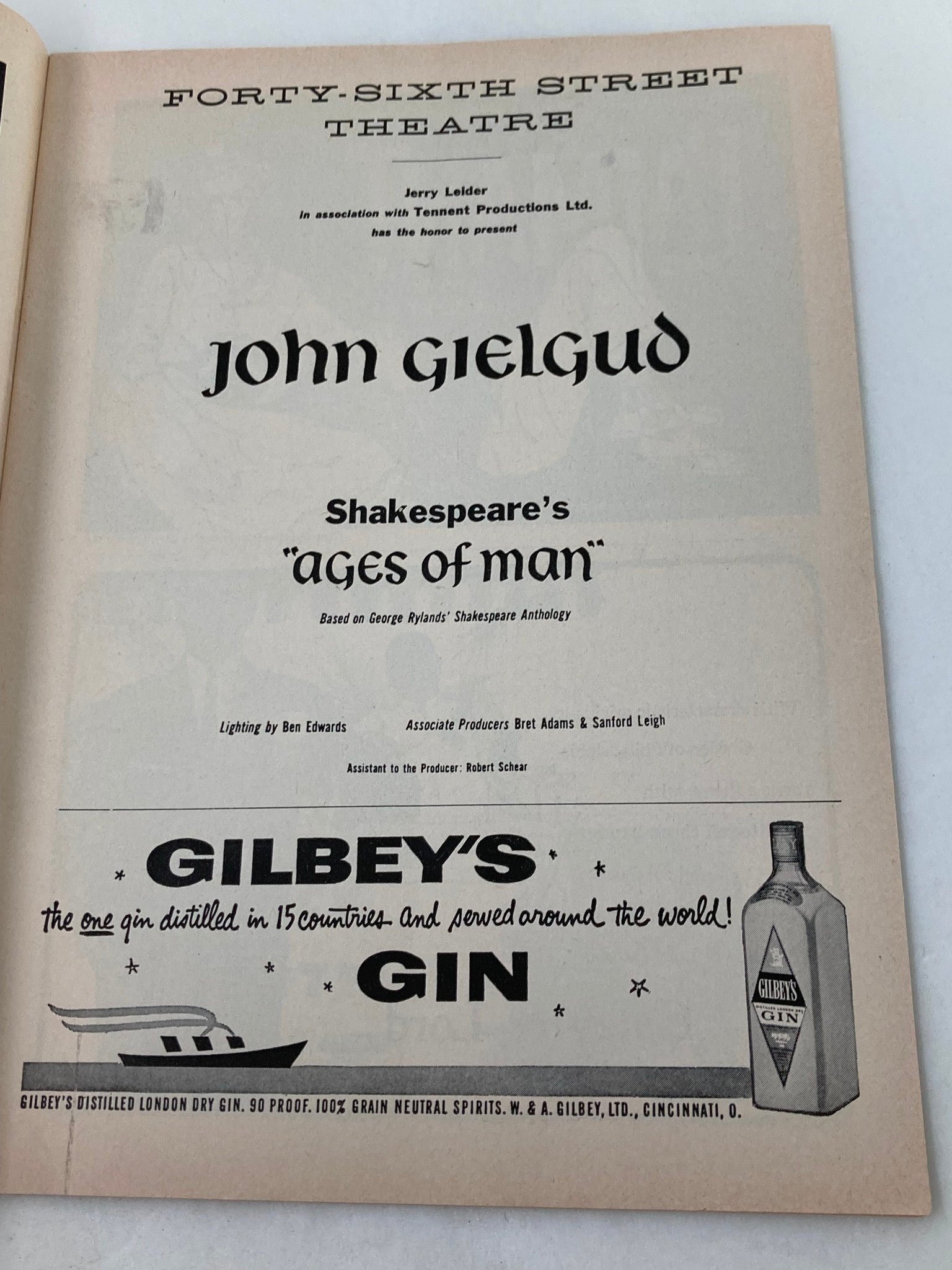 1958 Playbill 46th Street Theatre John Gielgud in Shakespeare's 'Ages of Man'