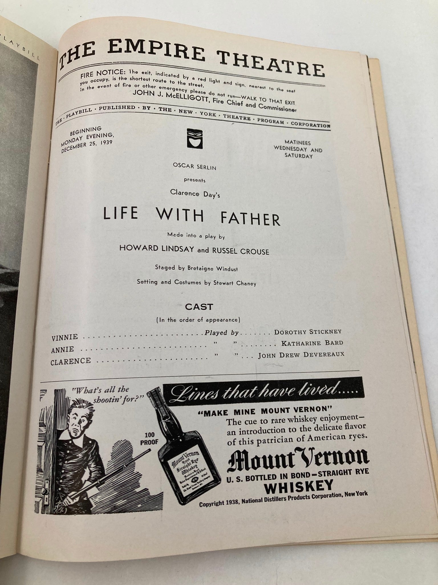 1939 Playbill The Empire Theatre Dorothy Stickney in Life with Father