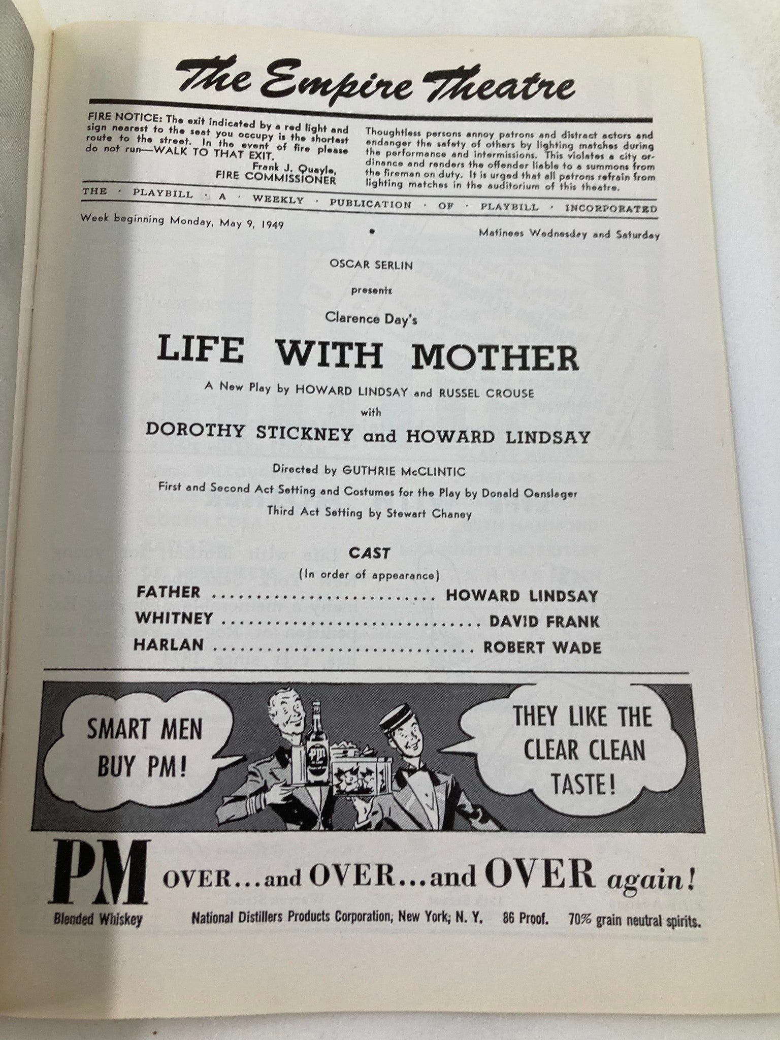 1949 Playbill The Empire Theatre Howard Lindsay in Life with Mother