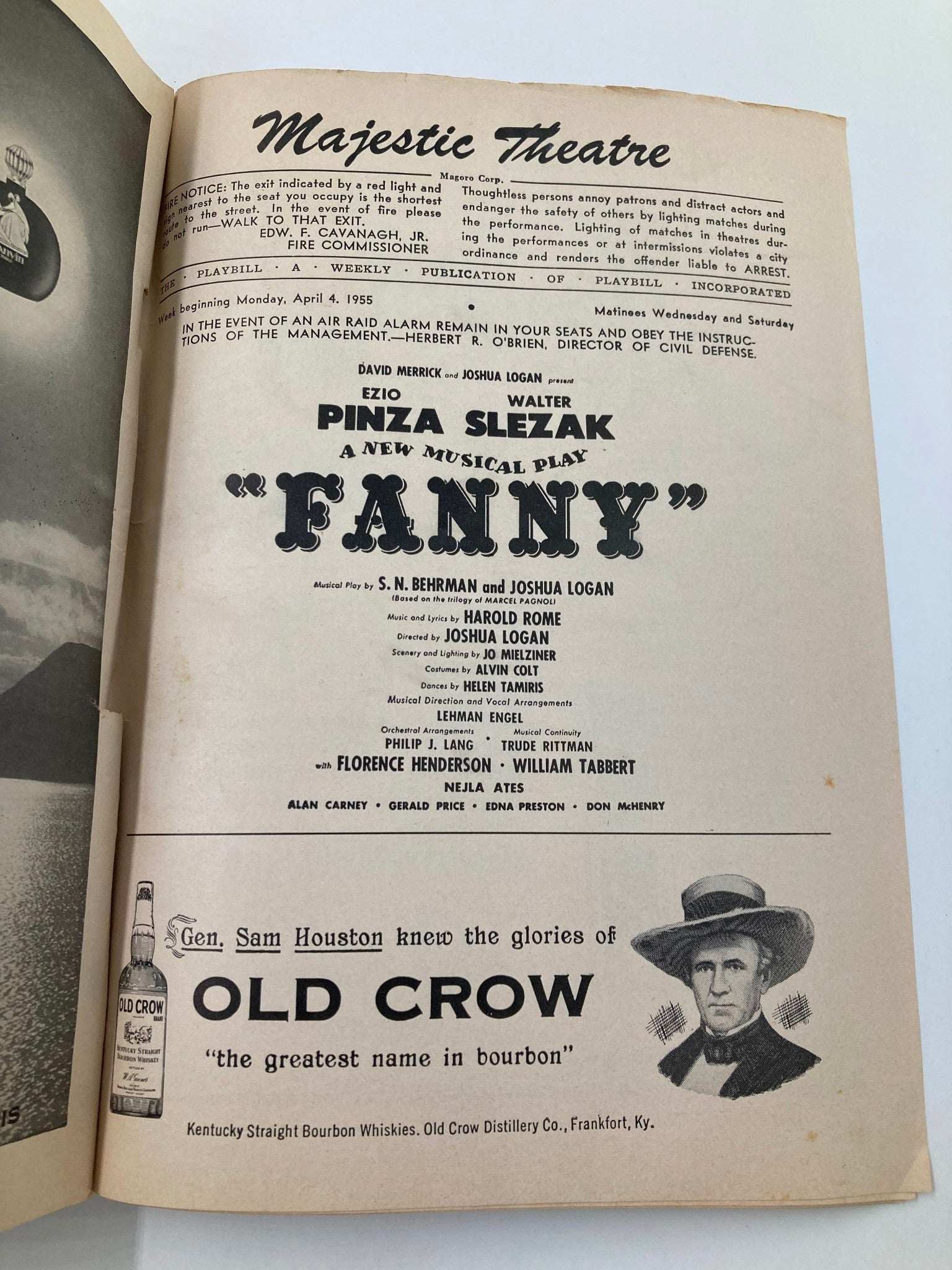 1955 Playbill Majestic Theatre Ezio Pinza, Walter Slezak in Fanny Musical Play