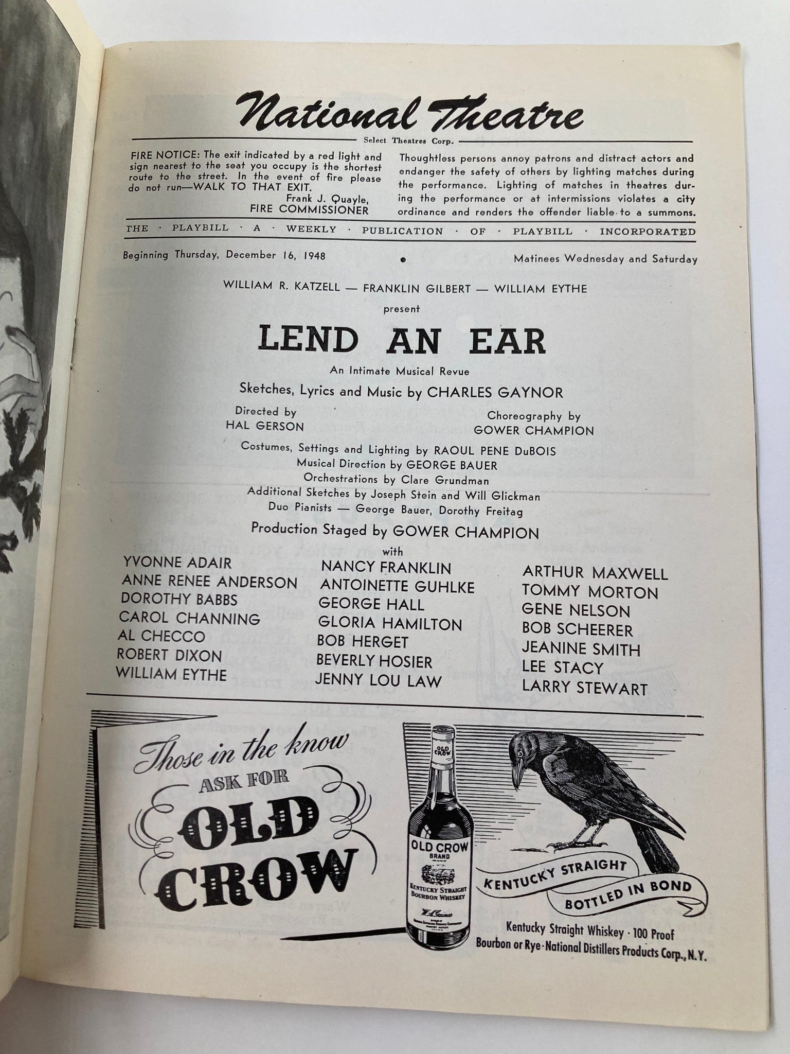 1948 Playbill National Theatre Yvonne Adair, Nancy Franklin in Lend An Ear