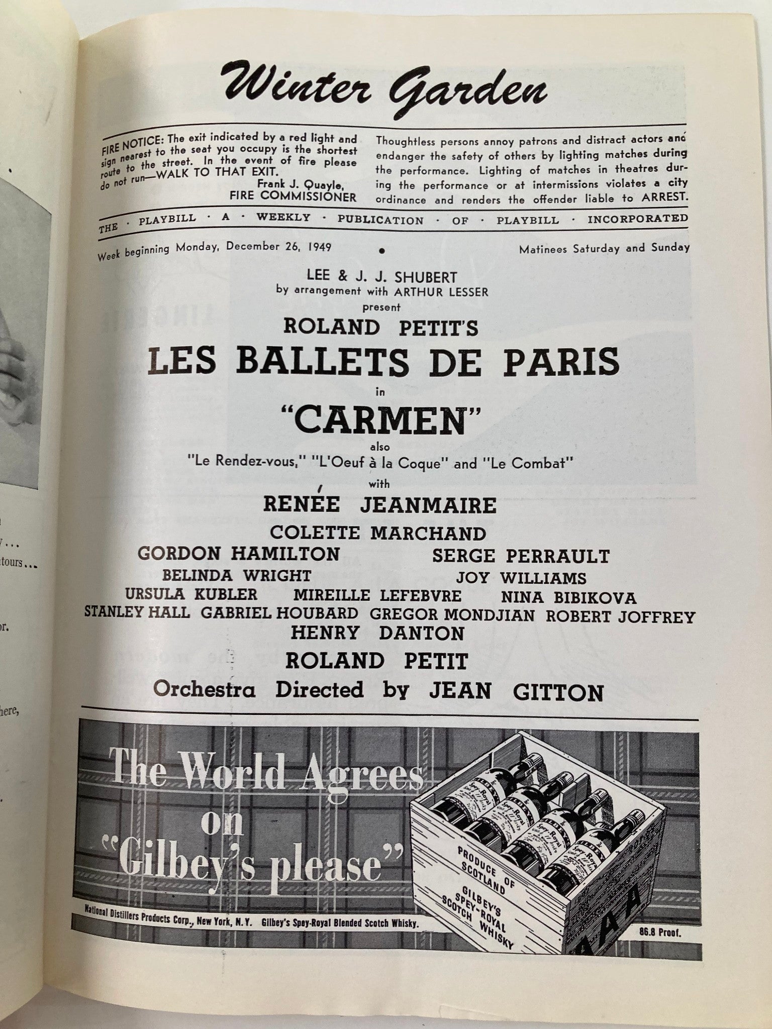 1949 Playbill Winter Garden Roland Petit's Les Ballets De Paris in Carmen