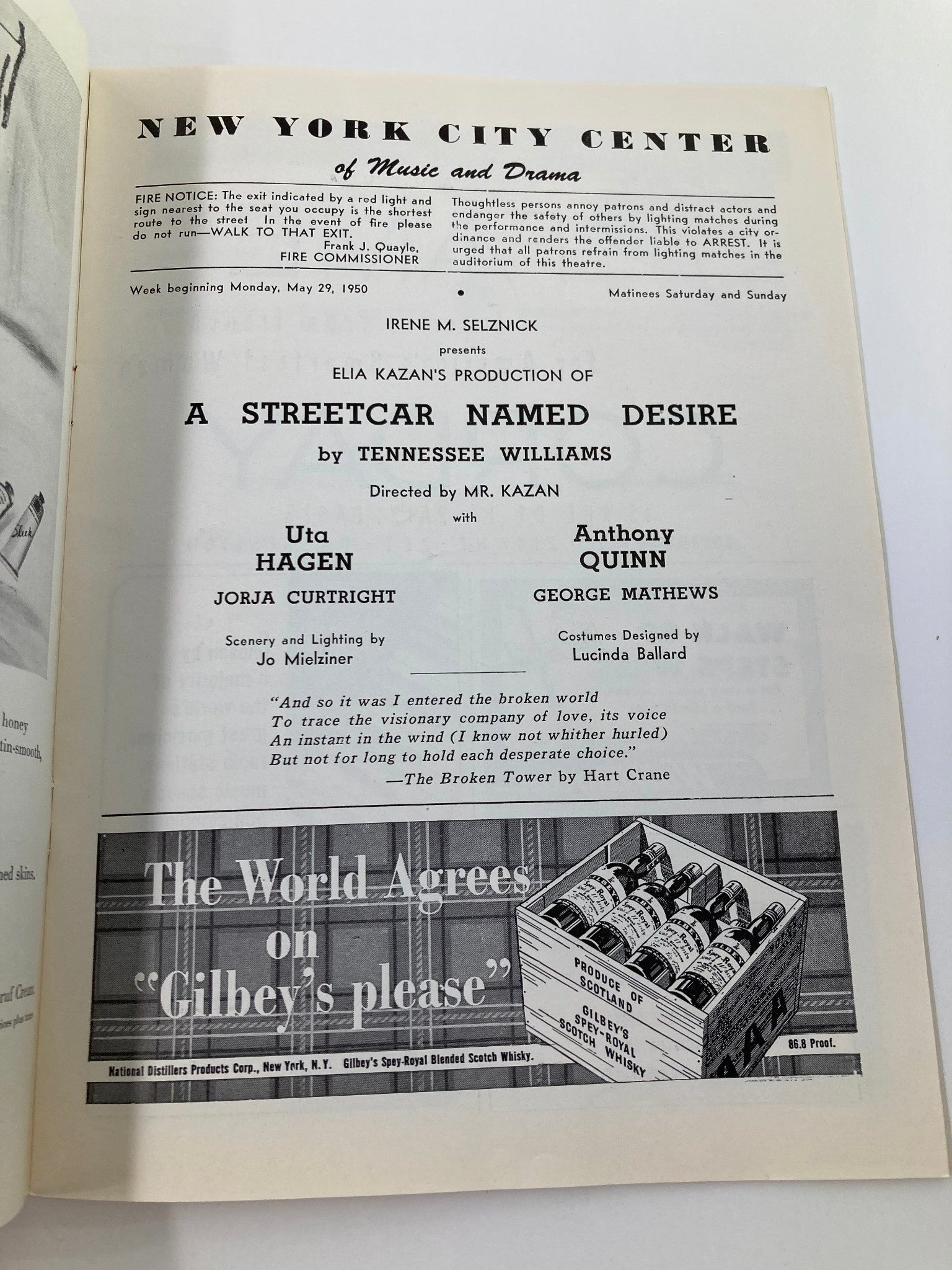 1950 Playbill New York City Center Uta Hagen in A Streetcar Named Desire