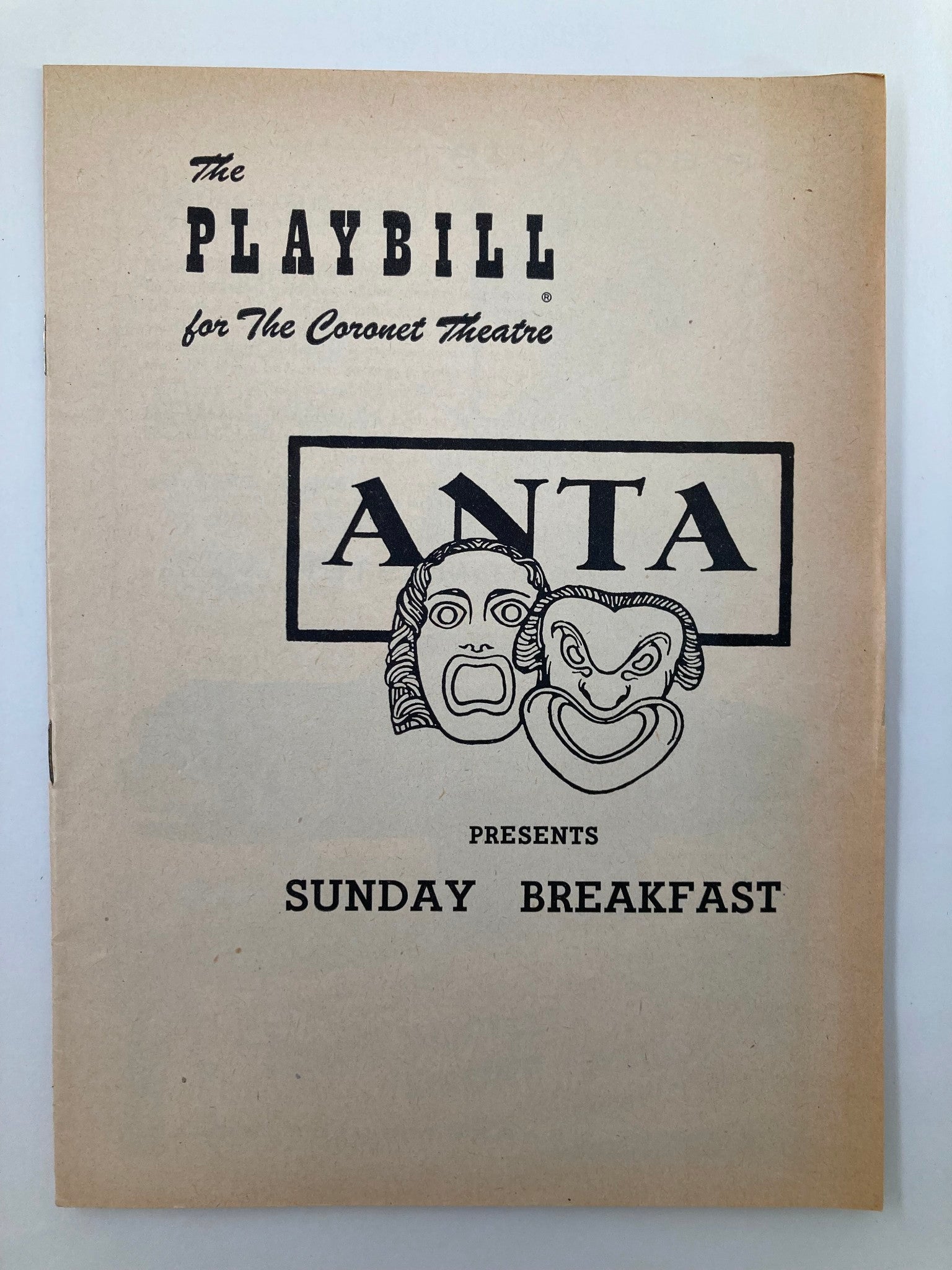 1952 Playbill for the Coronet Theatre featuring Anthony Ross and Douglas Watson in Sunday Breakfast. The cover showcases theatrical faces and title art.