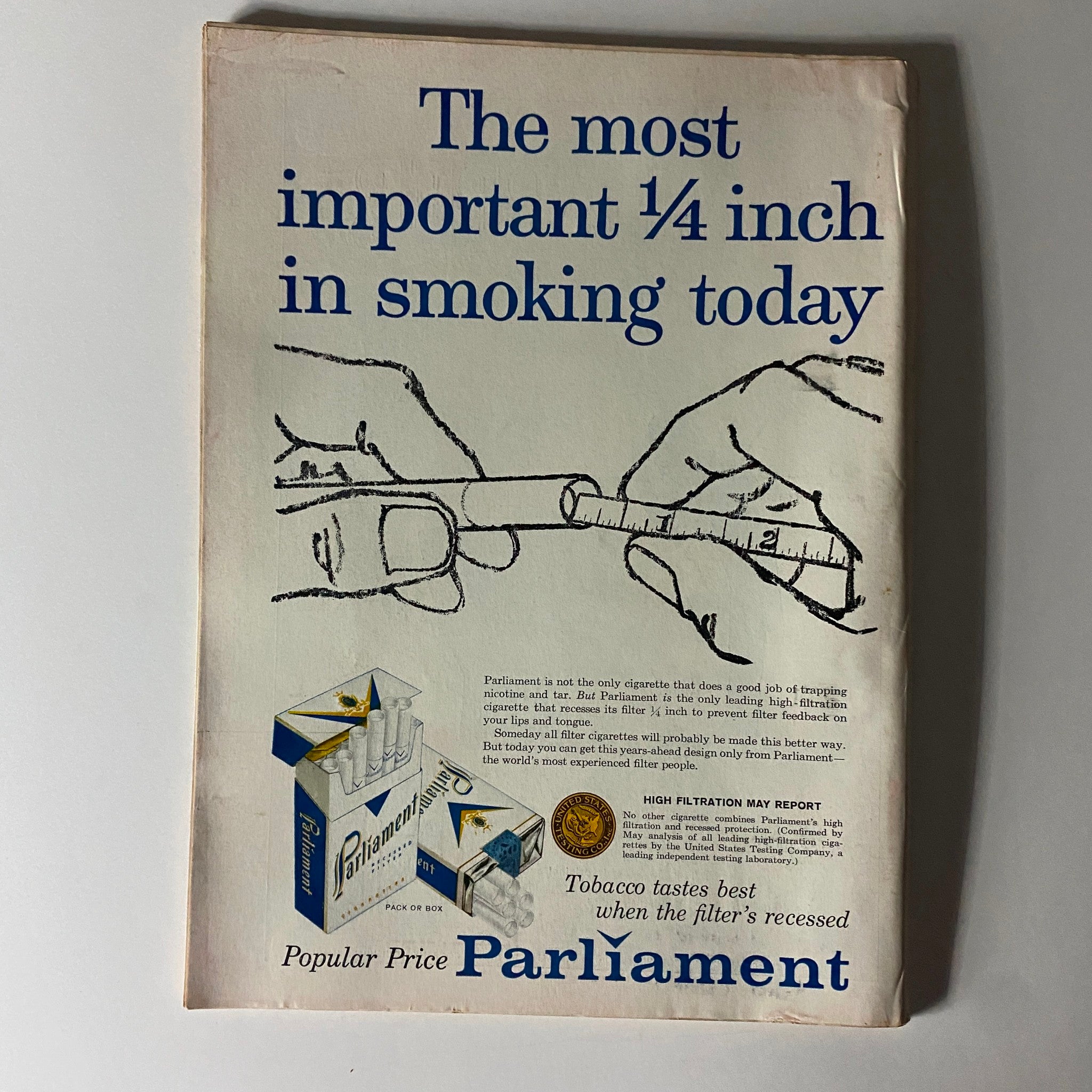 Back cover advertisement from Time Magazine May 11 1959 Vol 73 No. 19, promoting Parliament cigarettes with a focus on their innovative filter design, reflecting 1950s tobacco marketing.