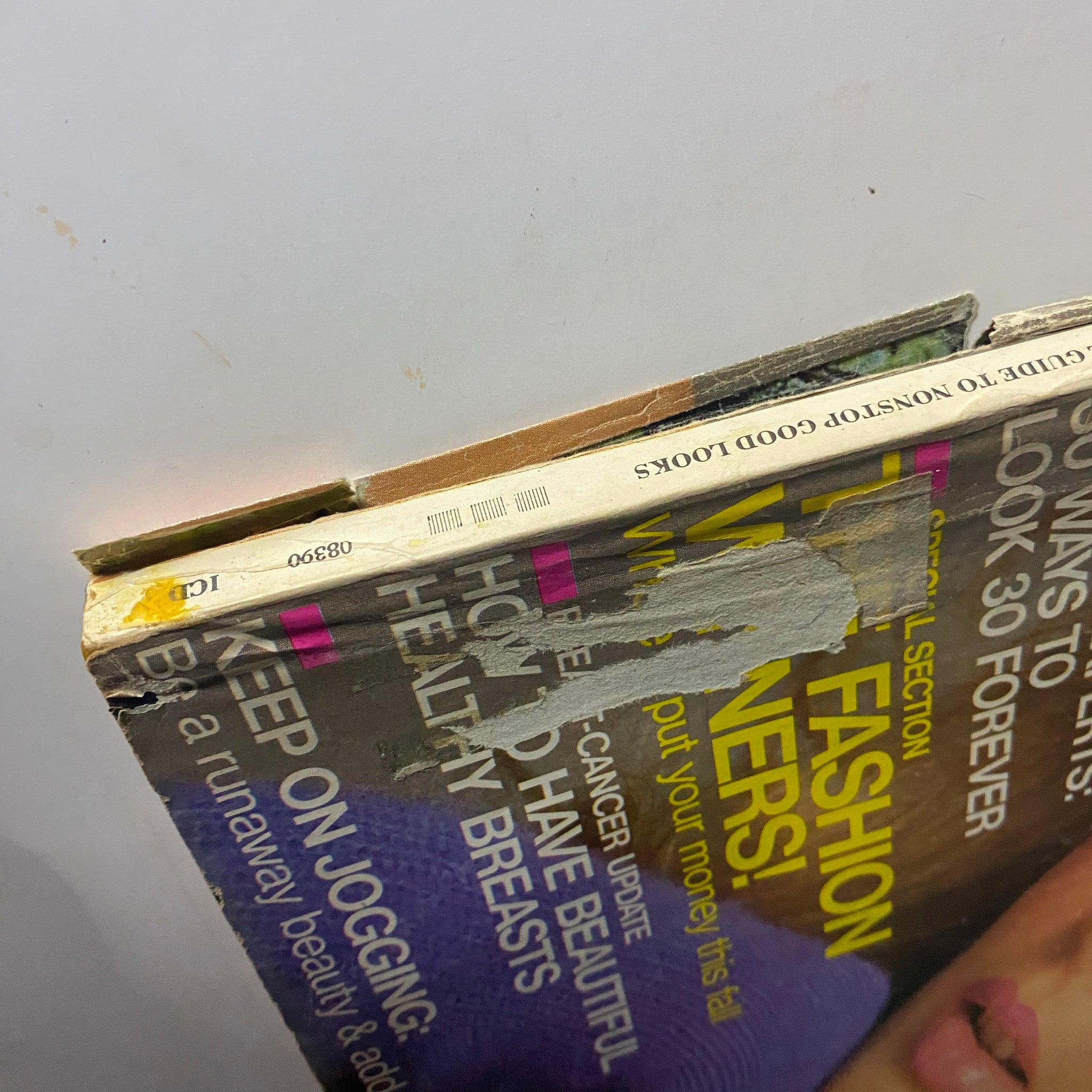Side view of Harper's Bazaar Magazine September 1979 highlighting the spine with 'Guide to Nonstop Good Looks' and visible wear characteristic of vintage magazines.