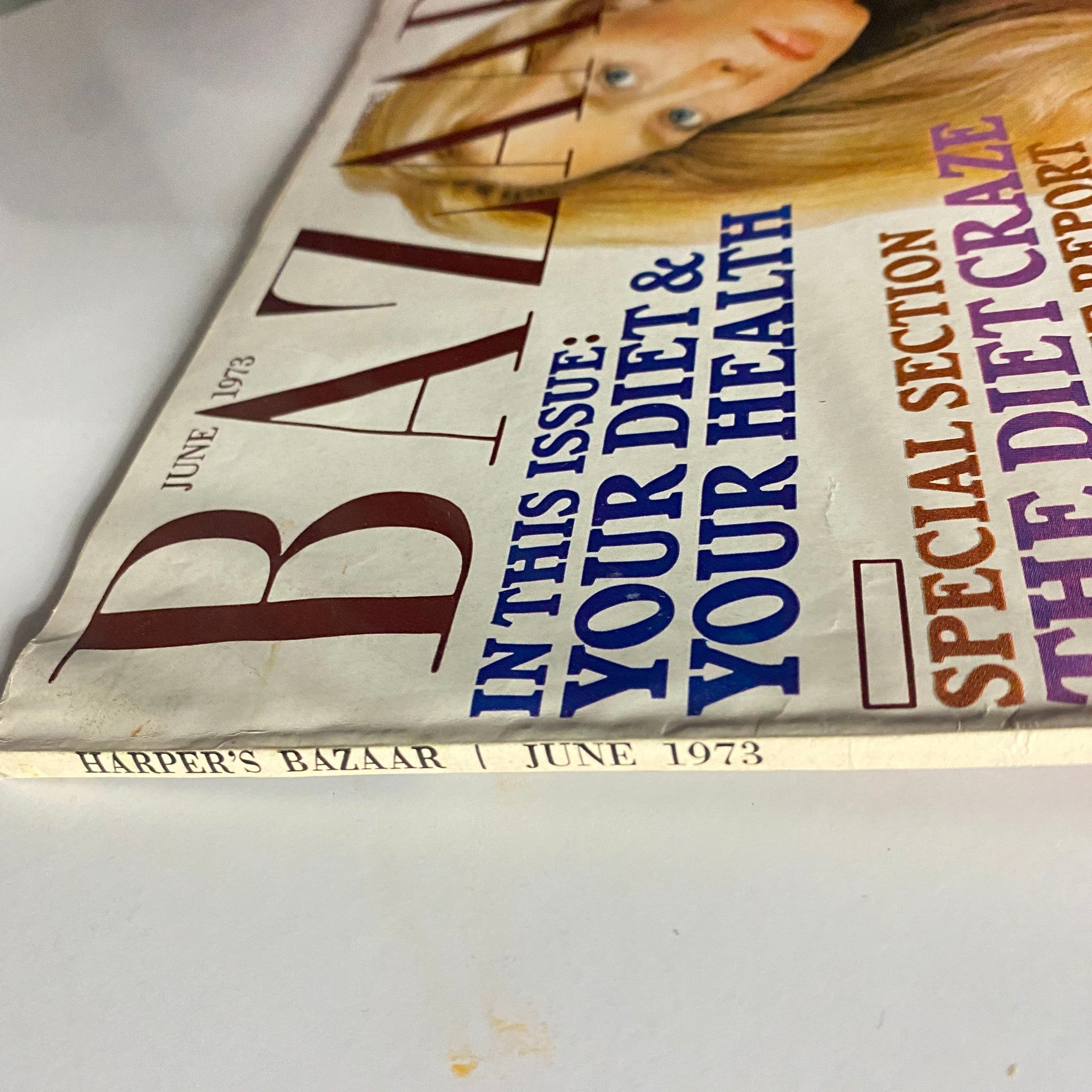 Spine of Harper's Bazaar Magazine June 1973 displaying the magazine title and publication date.