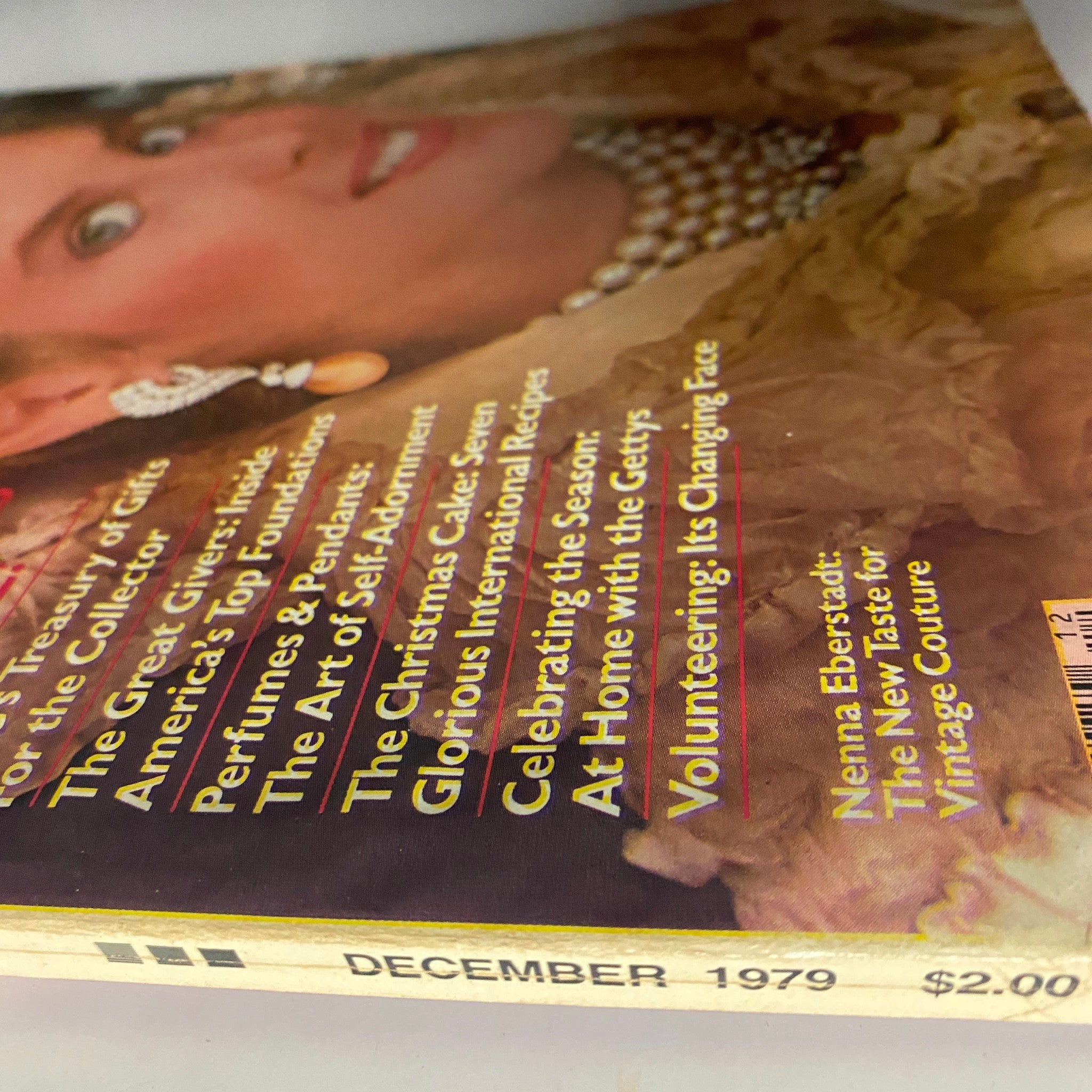 Close-up shot of the December 1979 issue of Town & Country Magazine, highlighting details like the date and price along with captivating cover art.