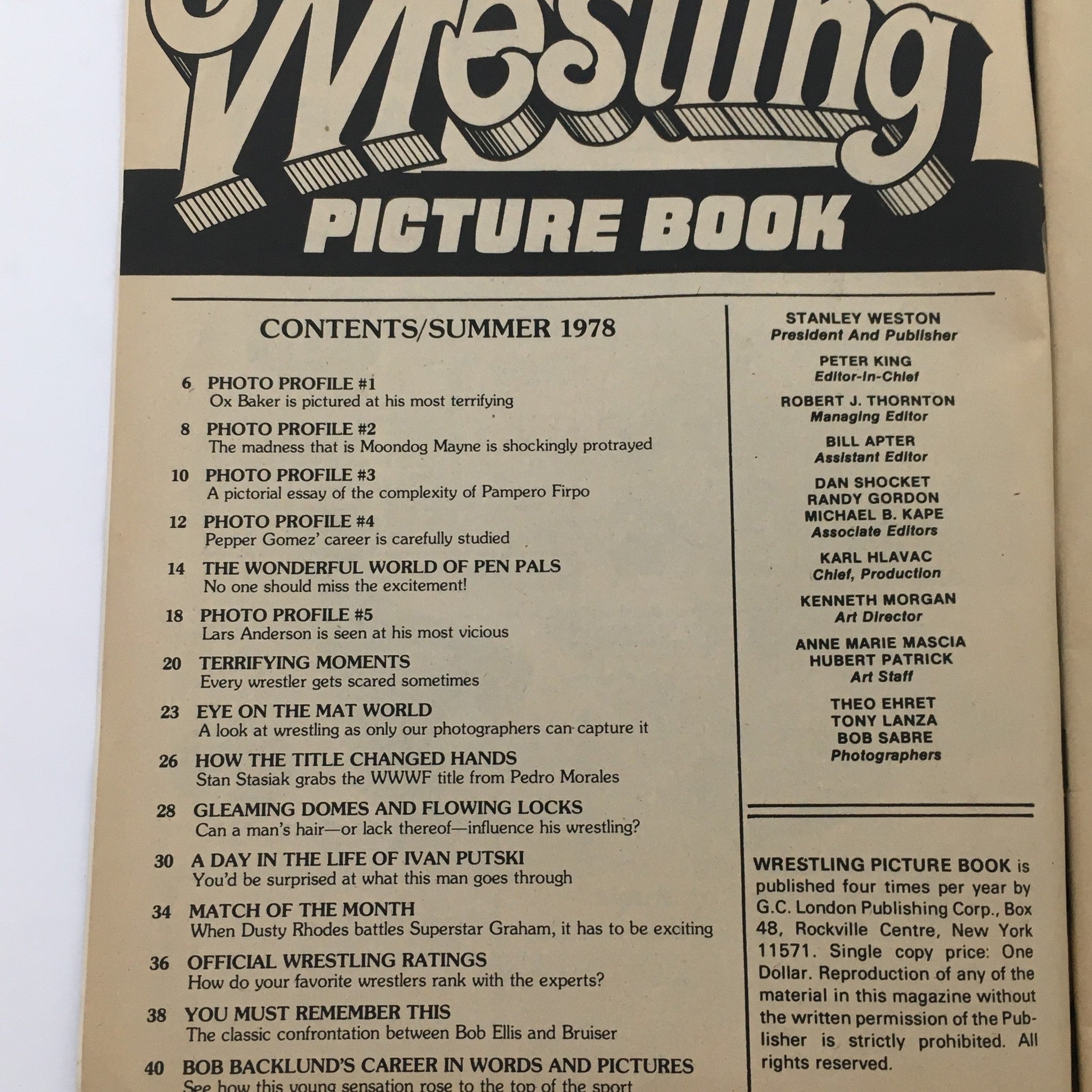 Wrestling Picture Book Summer 1978 Dusty Rhodes vs Superstar Graham, Newsstand