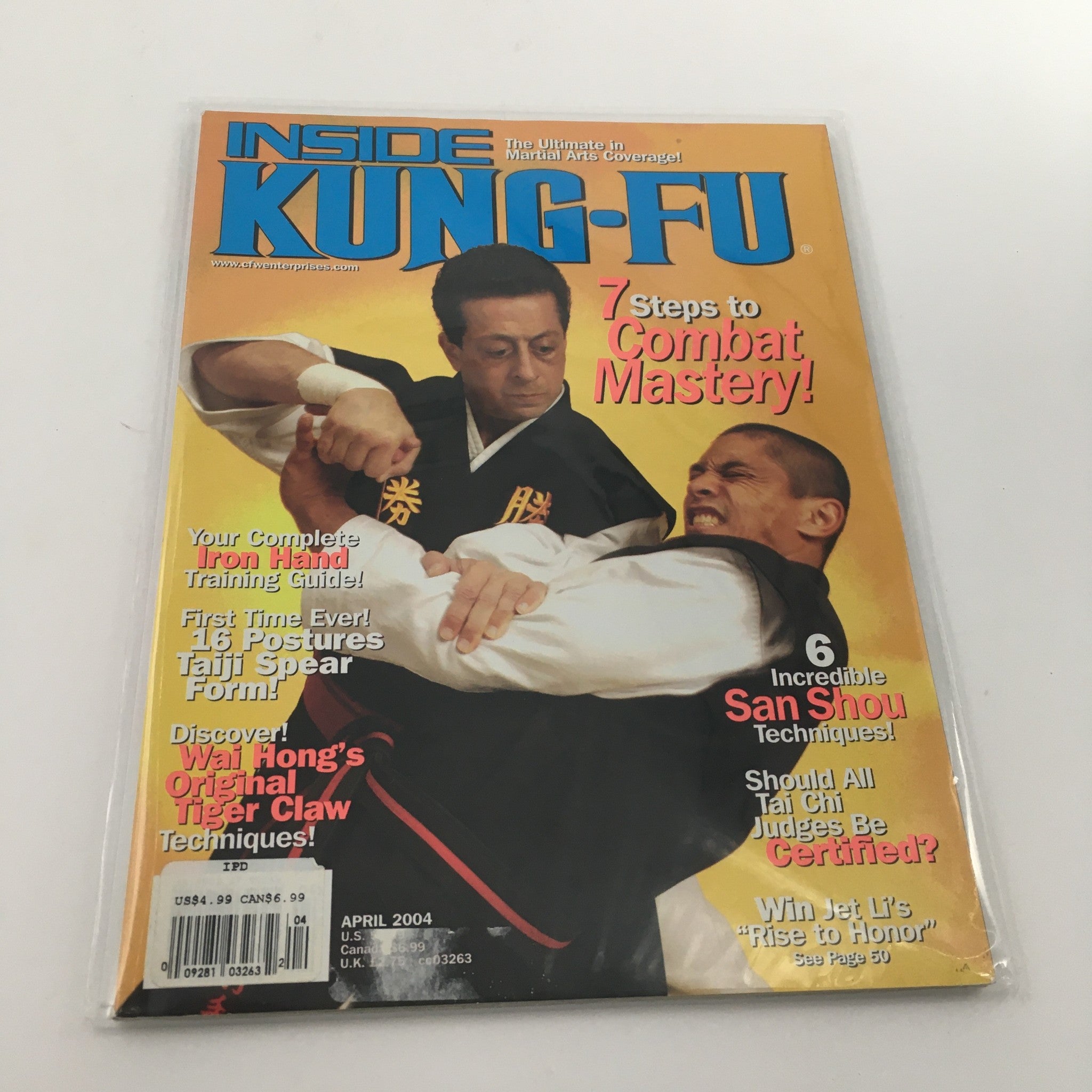Cover of Inside Kung-Fu Magazine April 2004 featuring the title 'Discover Wai Hong's Original Tiger Claw', showcasing martial arts themes and techniques.