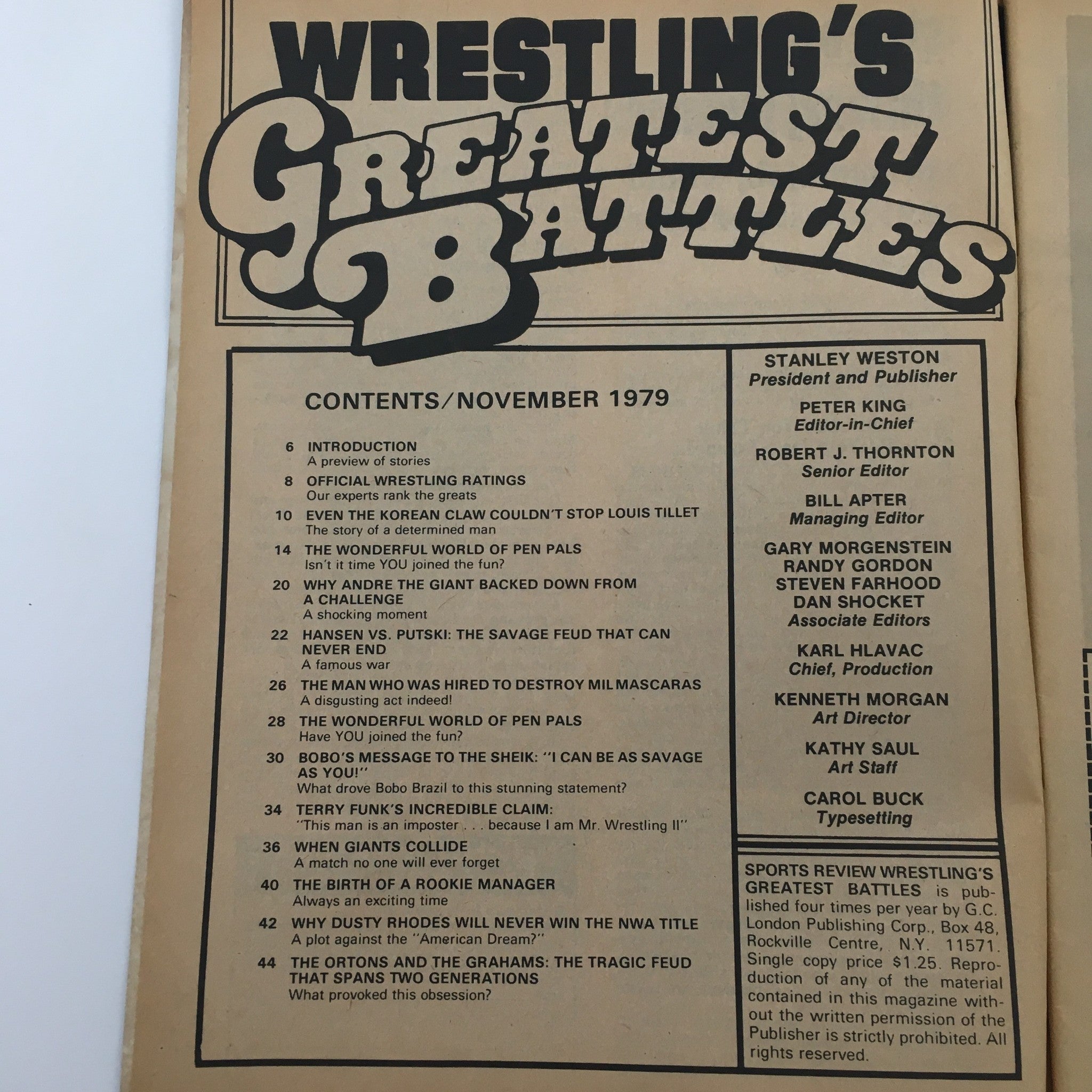 Wrestling's Greatest Battles Magazine November 1979 Andre The Giant & Terry Funk