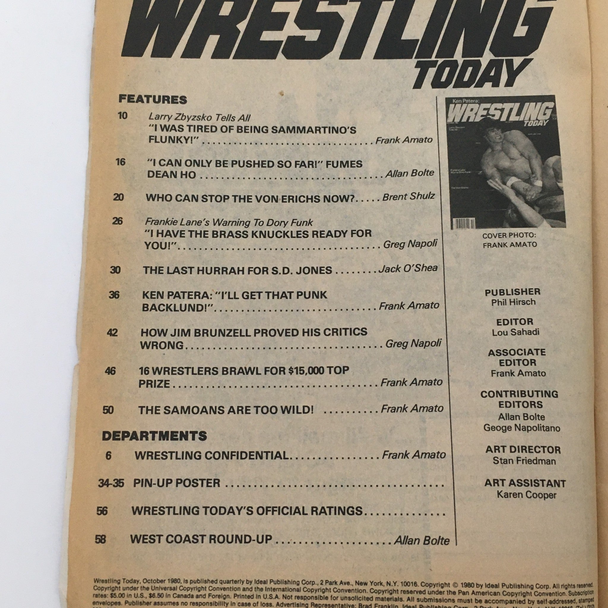 Wrestling Today Magazine October 1980 Kerry Von Erich and Larry Zbysko Feature