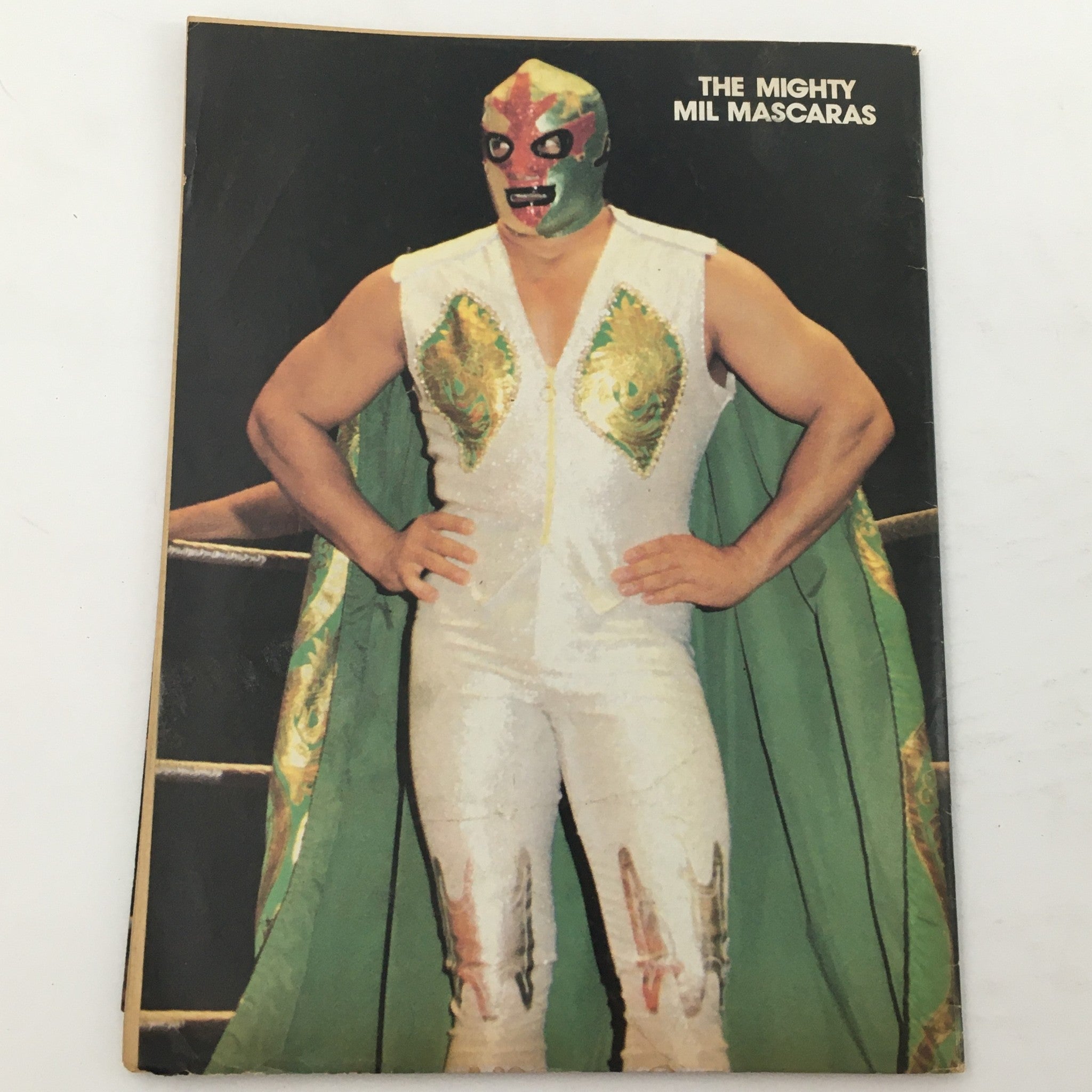 Wrestling World Magazine 1981 cover featuring Mil Mascaras, a legendary wrestler known for his iconic mask and colorful attire.