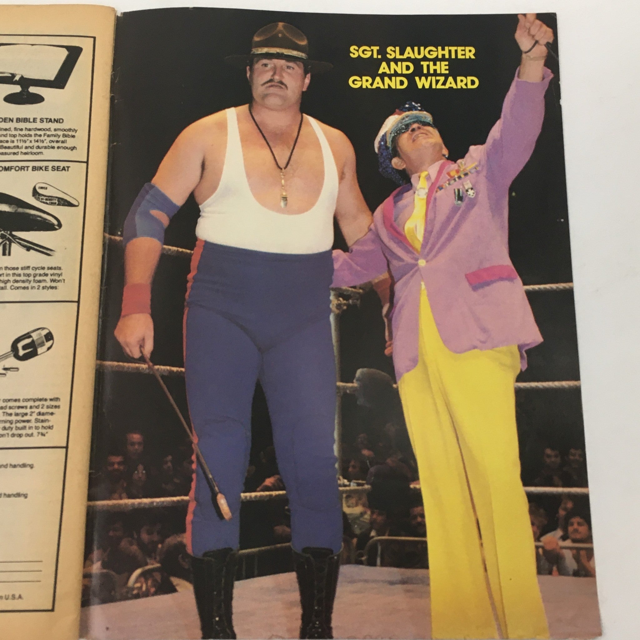 Wrestling World Magazine 1981 image of Sgt. Slaughter alongside the Grand Wizard, both prominently featured in the wrestling scene.